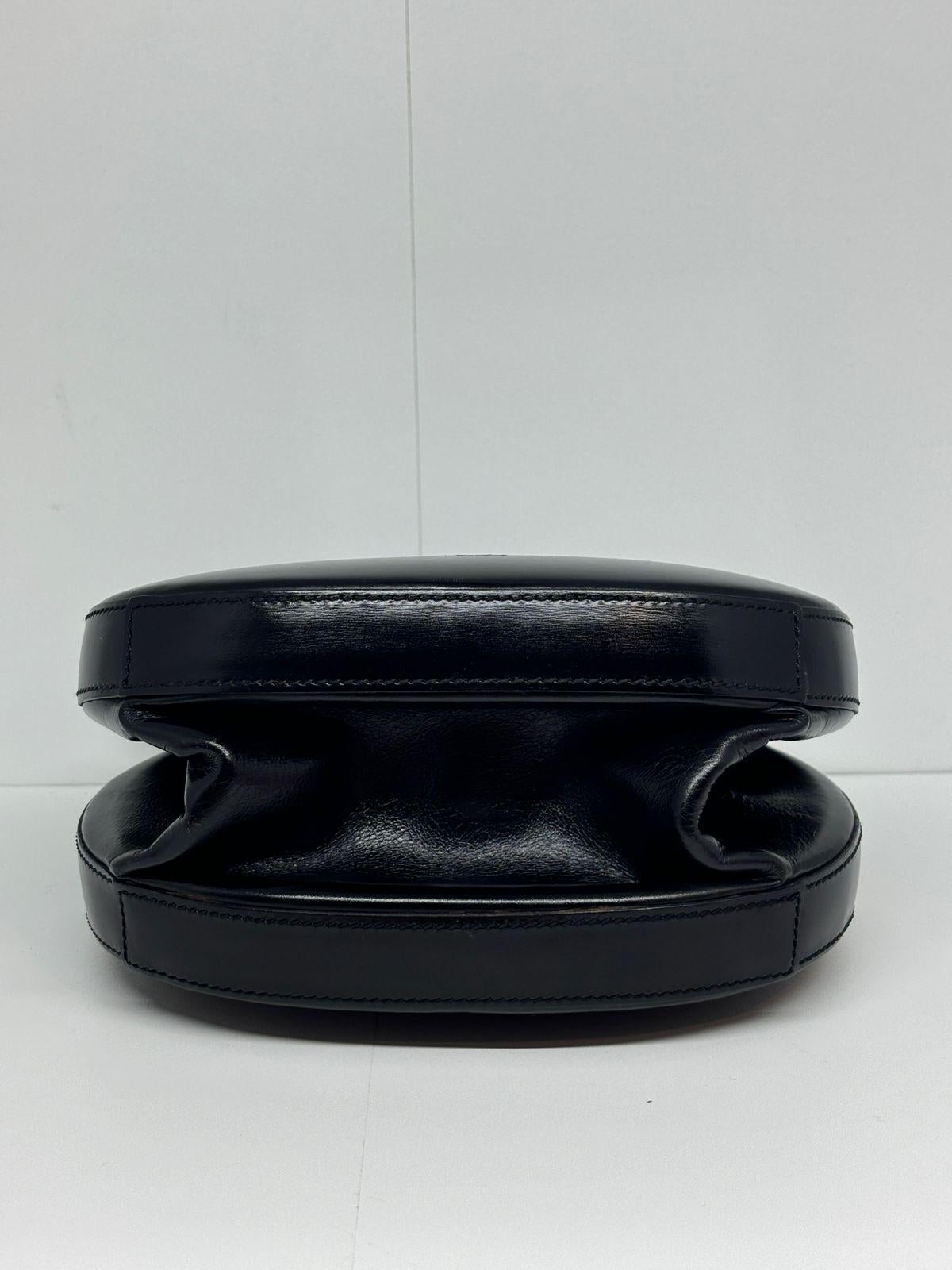Vintage Loewe Black Smooth Leather Anagram Embossed Round Top Handle Bag For Sale 7