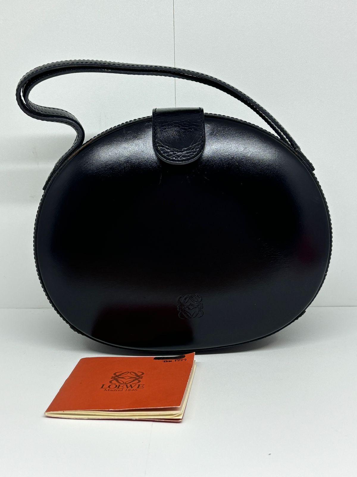 Women's Vintage Loewe Black Smooth Leather Anagram Embossed Round Top Handle Bag For Sale