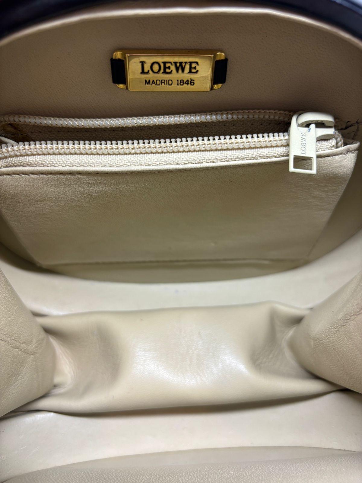 Vintage Loewe Black Smooth Leather Anagram Embossed Round Top Handle Bag For Sale 2