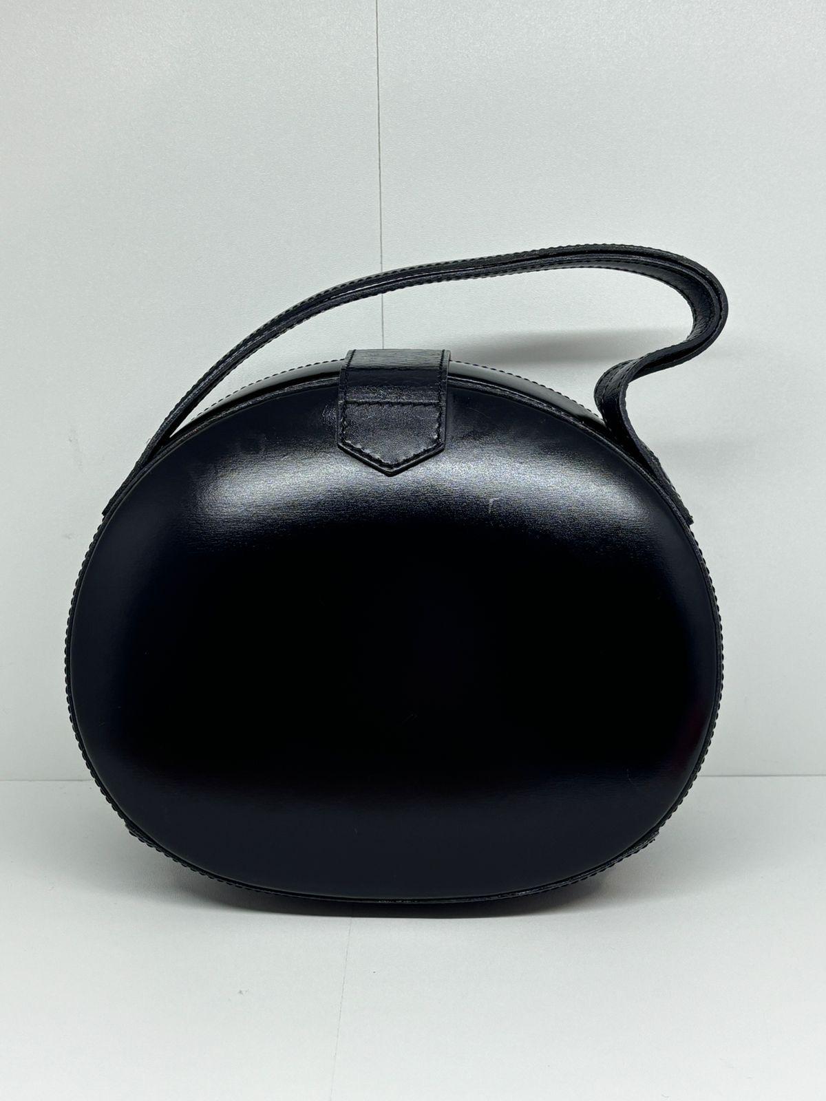 Vintage Loewe Black Smooth Leather Anagram Embossed Round Top Handle Bag For Sale 3