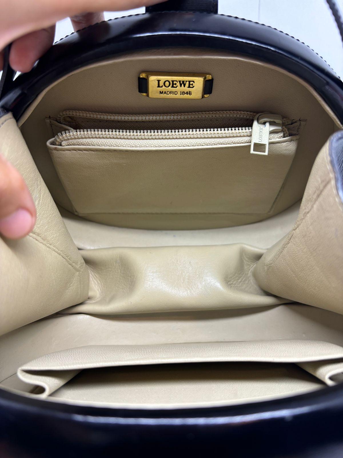 Vintage Loewe Black Smooth Leather Anagram Embossed Round Top Handle Bag For Sale 5