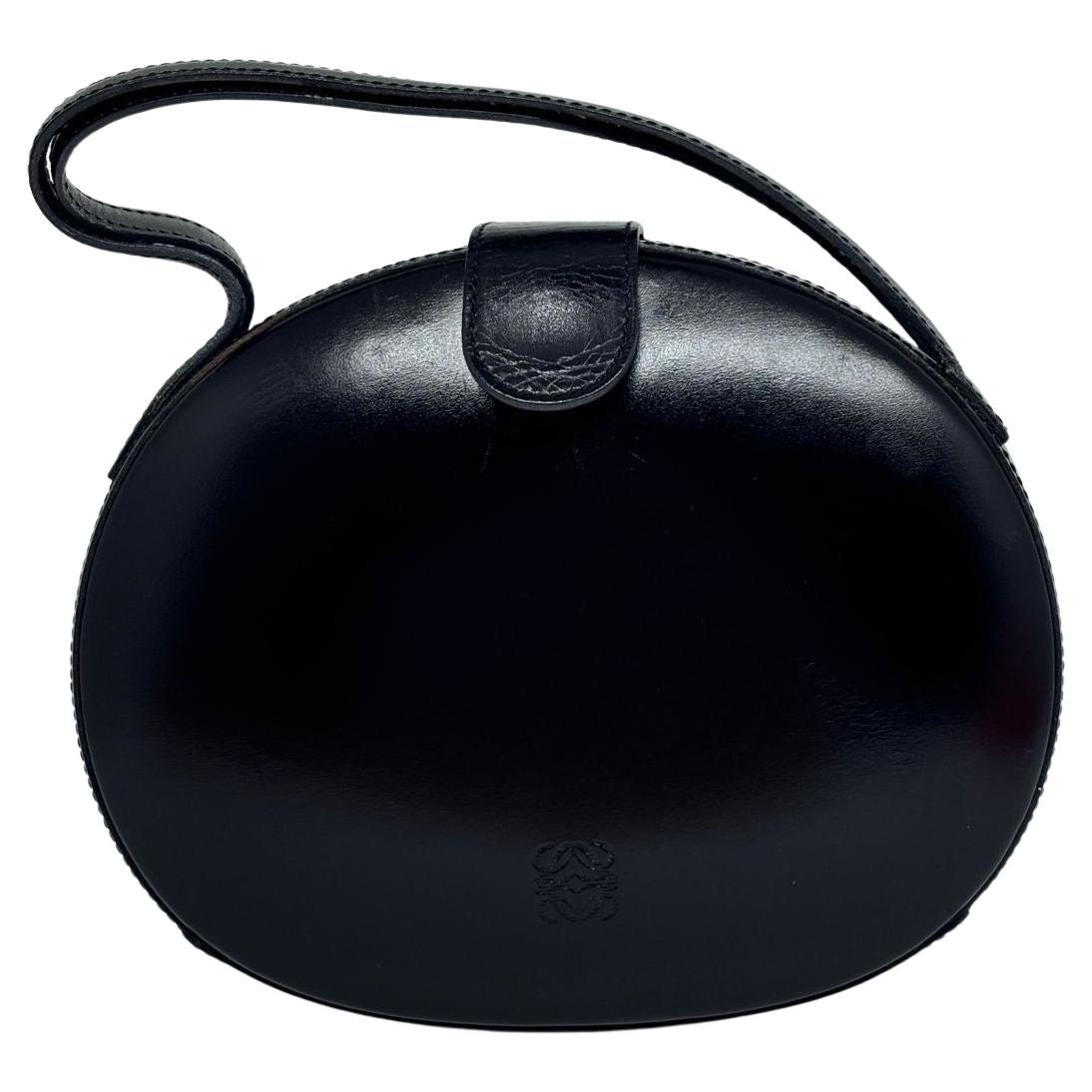 Vintage Loewe Black Smooth Leather Anagram Embossed Round Top Handle Bag For Sale
