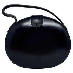 Vintage Loewe Black Smooth Leather Anagram Embossed Round Top Handle Bag