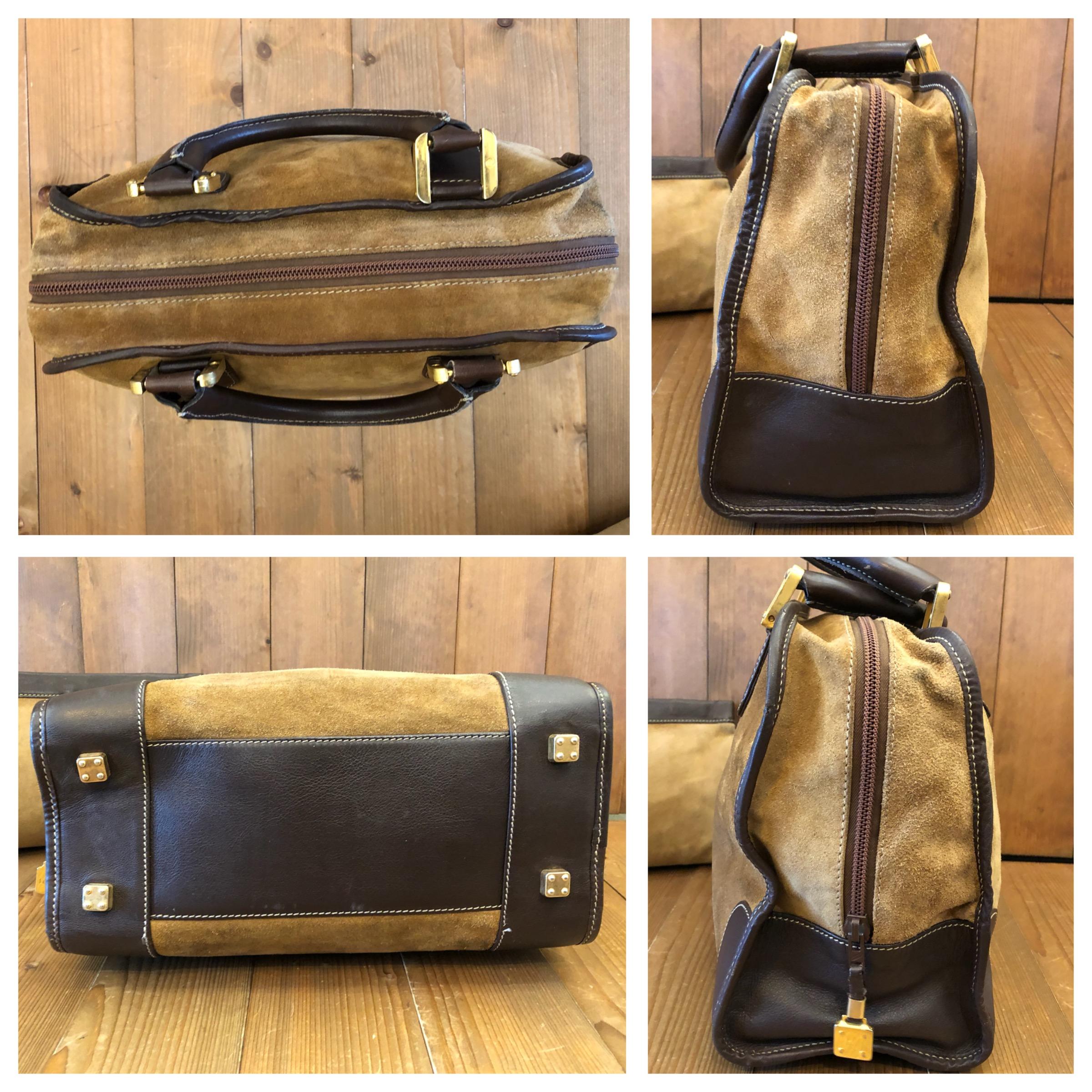 Vintage LOEWE Calfskin Suede Amazona 32 Boston Bag with LOEWE Suede Pouch Brown In Fair Condition In Bangkok, TH