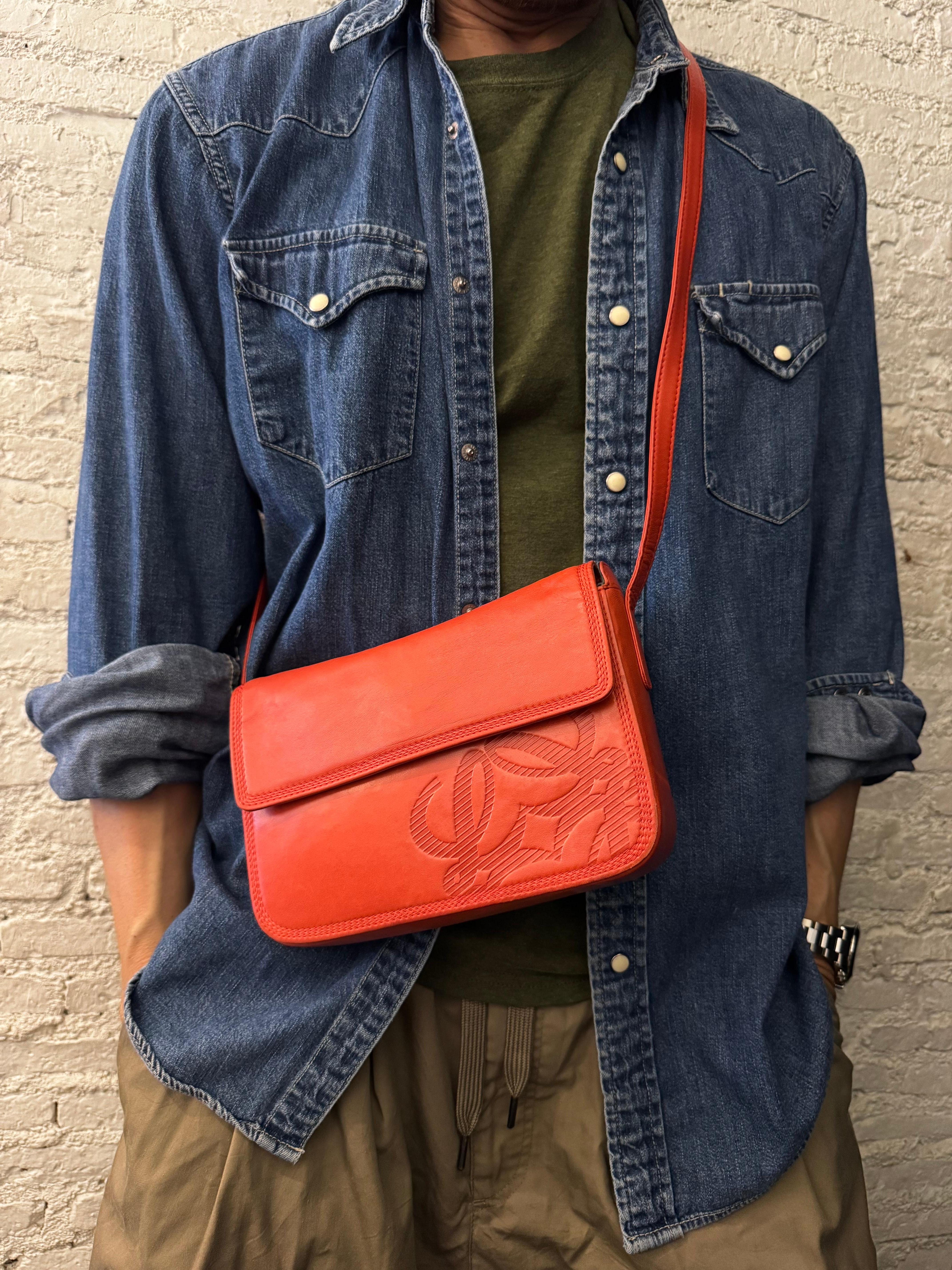 Red Vintage LOEWE Calfskin Leather Anagram Box Crossbody Bag Orange