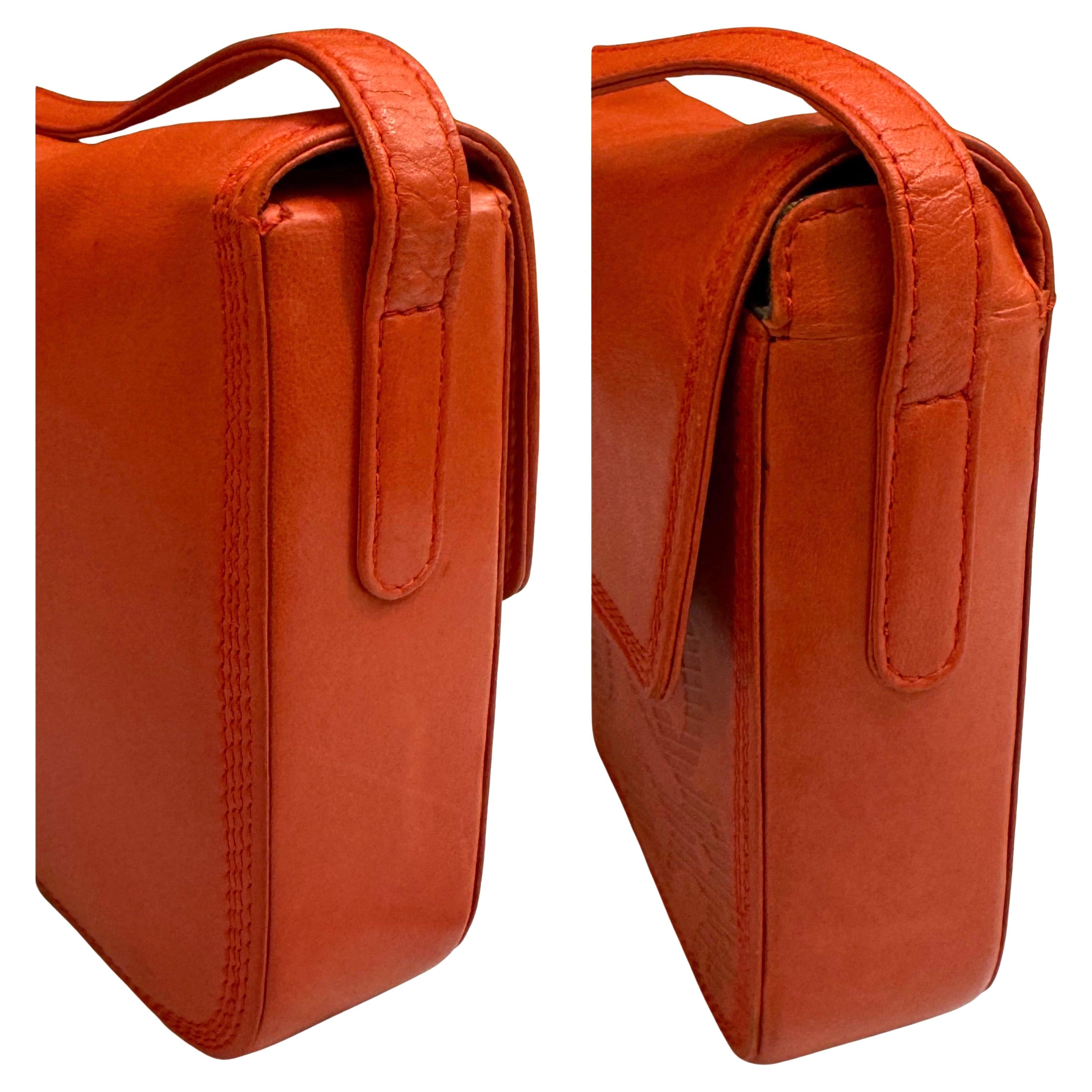 Vintage LOEWE Calfskin Leather Anagram Box Crossbody Bag Orange In Good Condition In Bangkok, TH