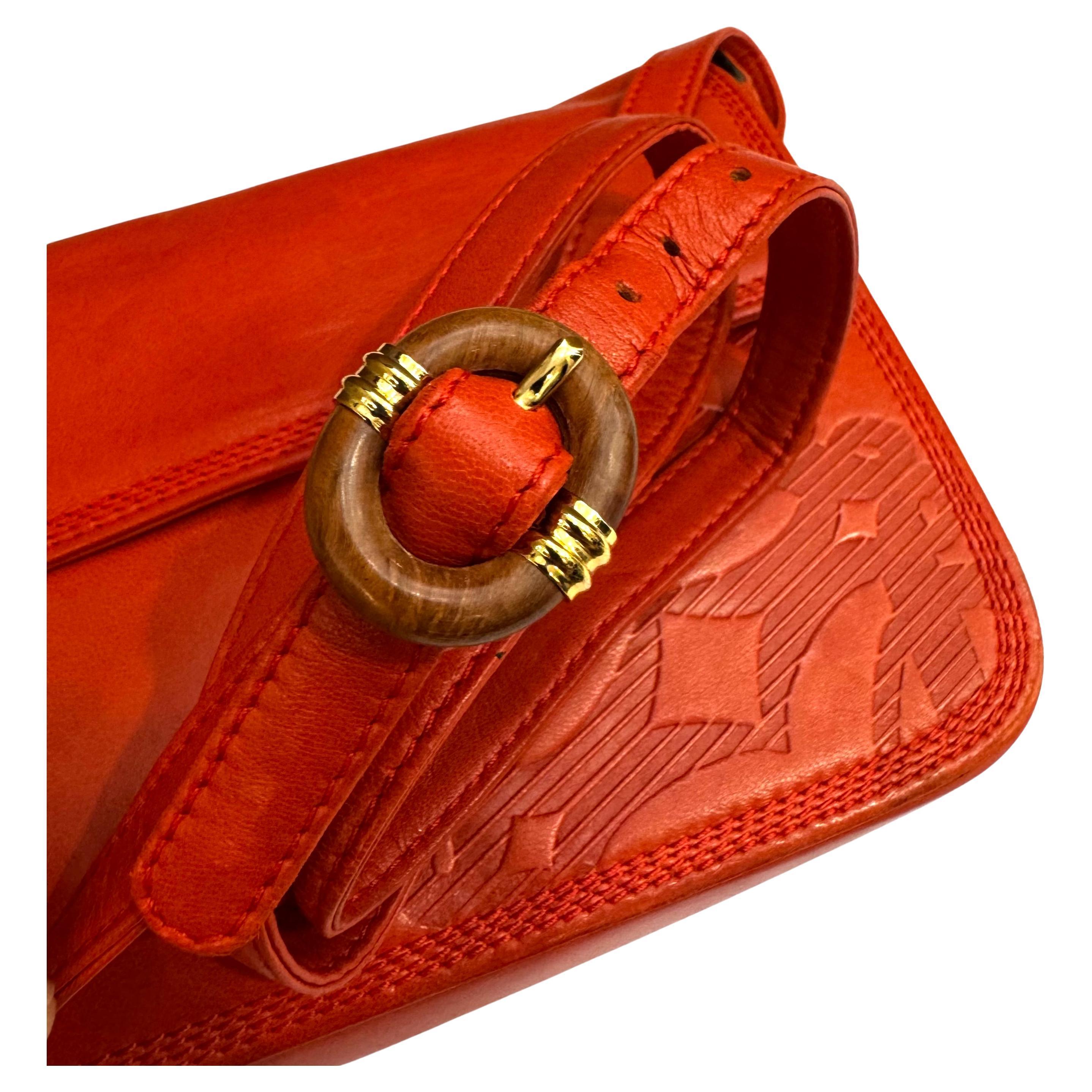 Vintage LOEWE Calfskin Leather Anagram Box Crossbody Bag Orange 1