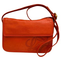 Vintage LOEWE Calfskin Leather Anagram Box Crossbody Bag Orange
