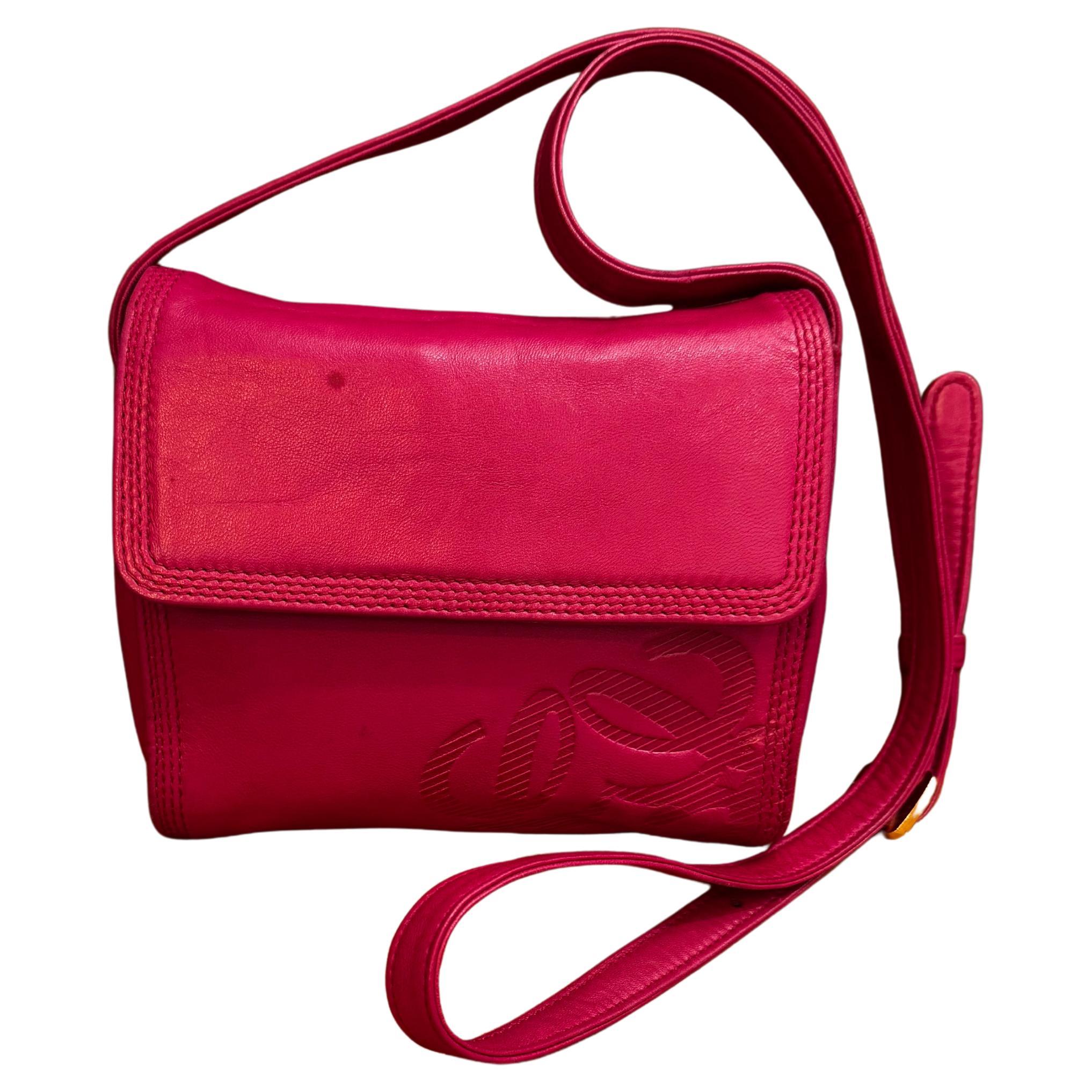 2000s Vintage LOEWE Calfskin Anagram Mini Crossbody Bag Pink