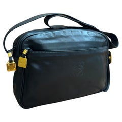 Vintage LOEWE Bolsa Cámara Anagrama Piel Becerro Negro Unisex Hombre 