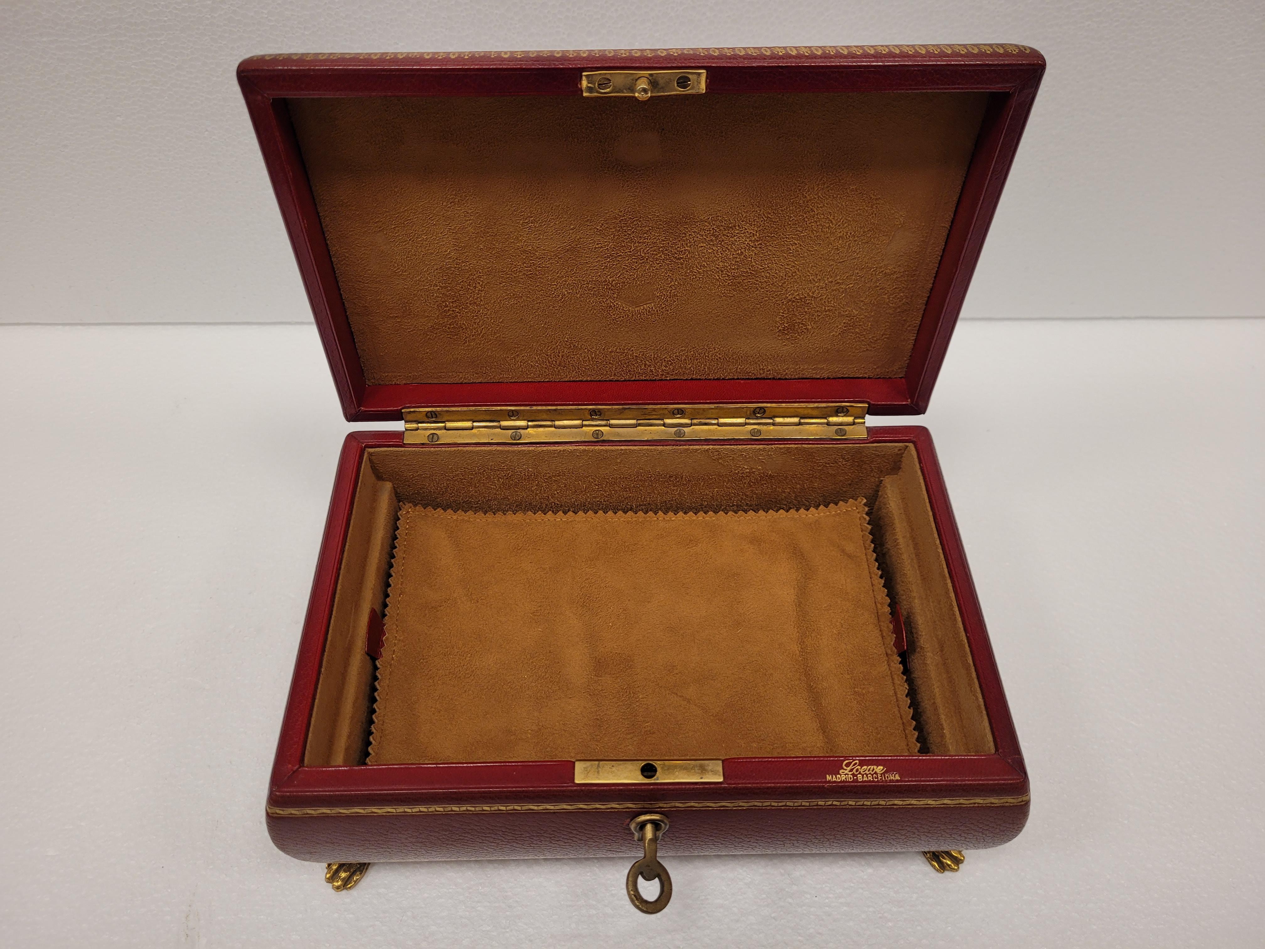 Vintage LOEWE garnet Leather Jewelry Box key gold 10