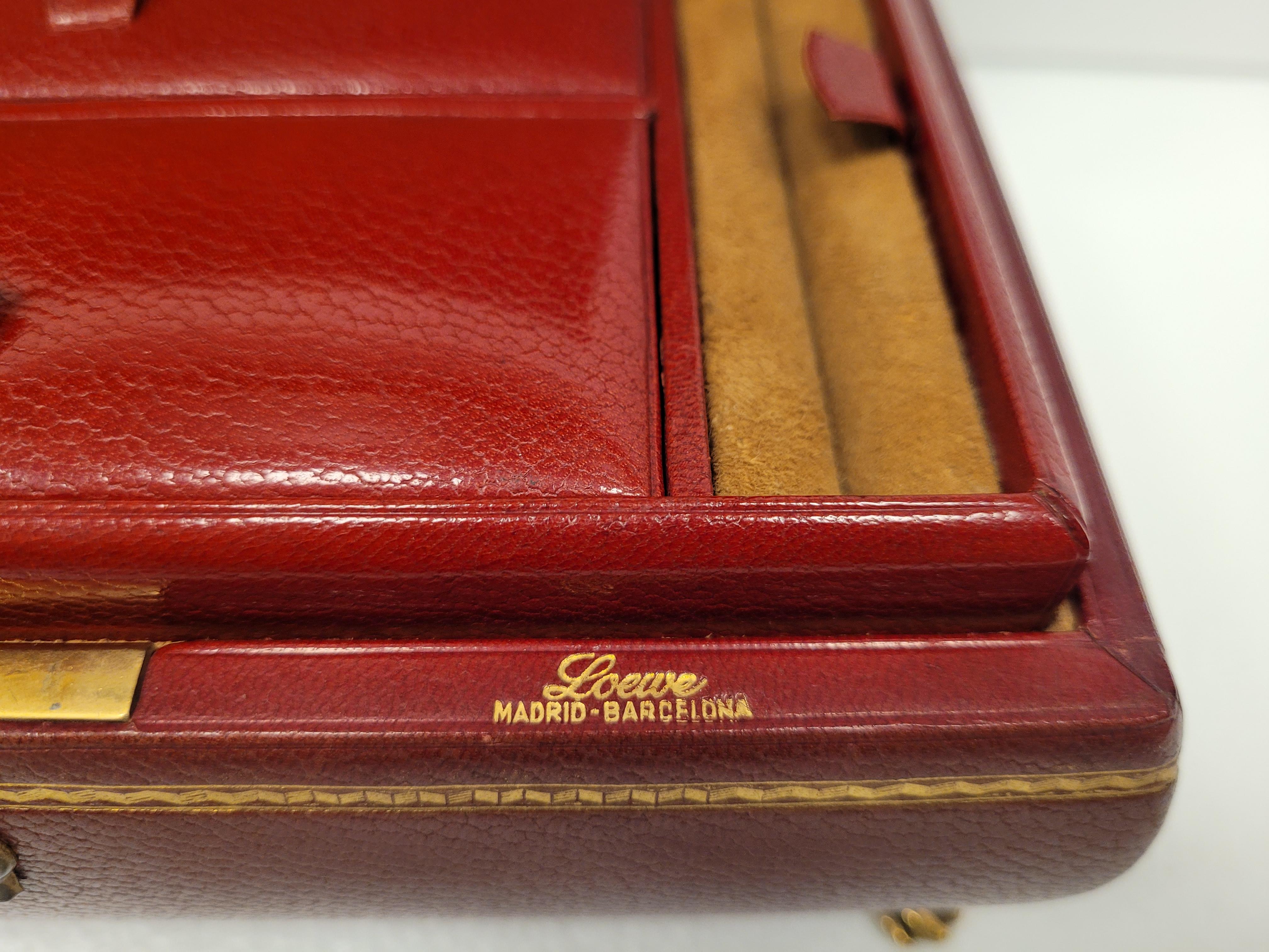 Vintage LOEWE garnet Leather Jewelry Box key gold 1