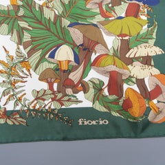 Loewe Vintage Green and Cream Autumn Mushroom Print Silk Scarf