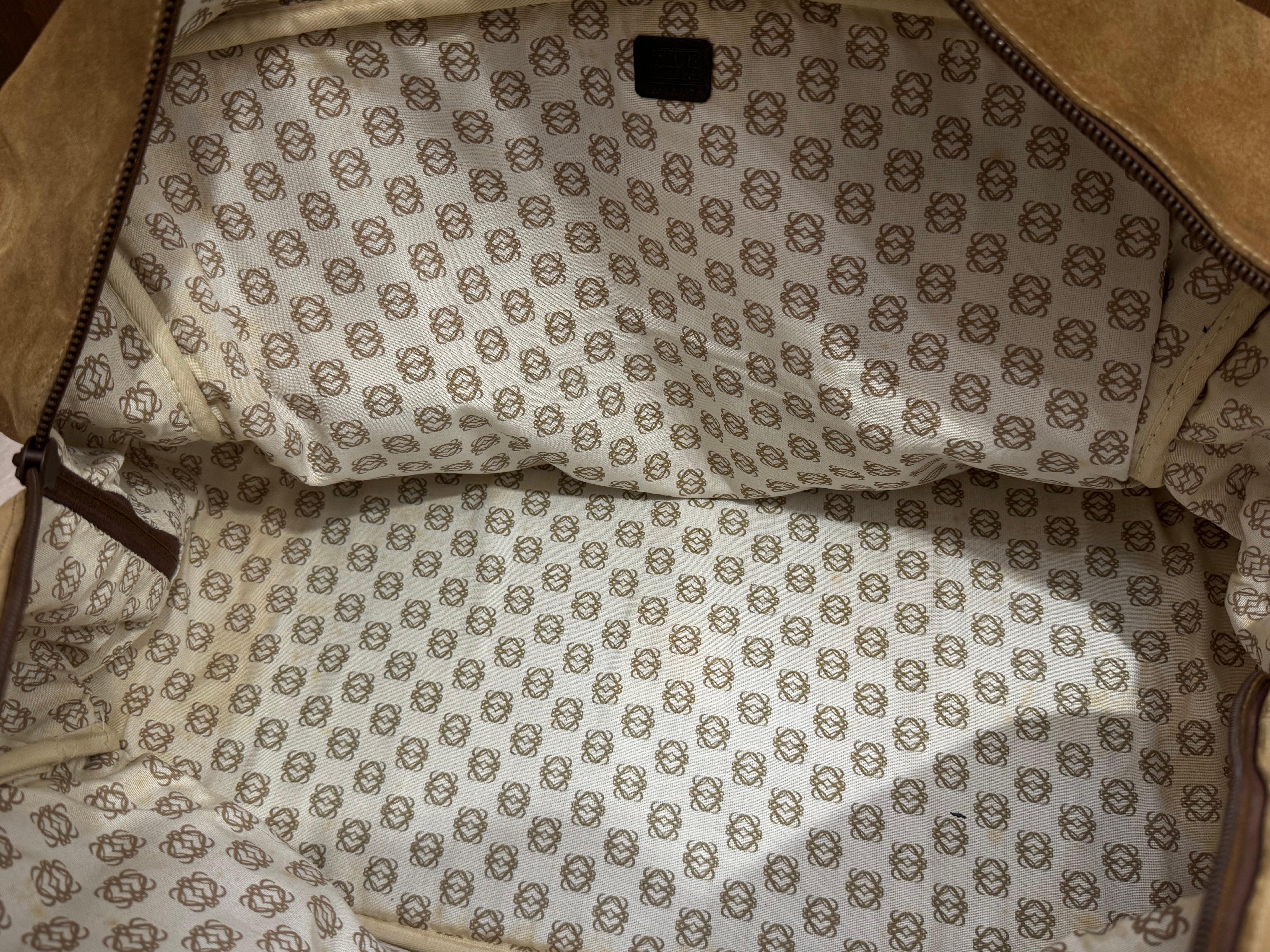 Vintage LOEWE Wildleder Anagramm Boston Tasche 55 Brown XL 5