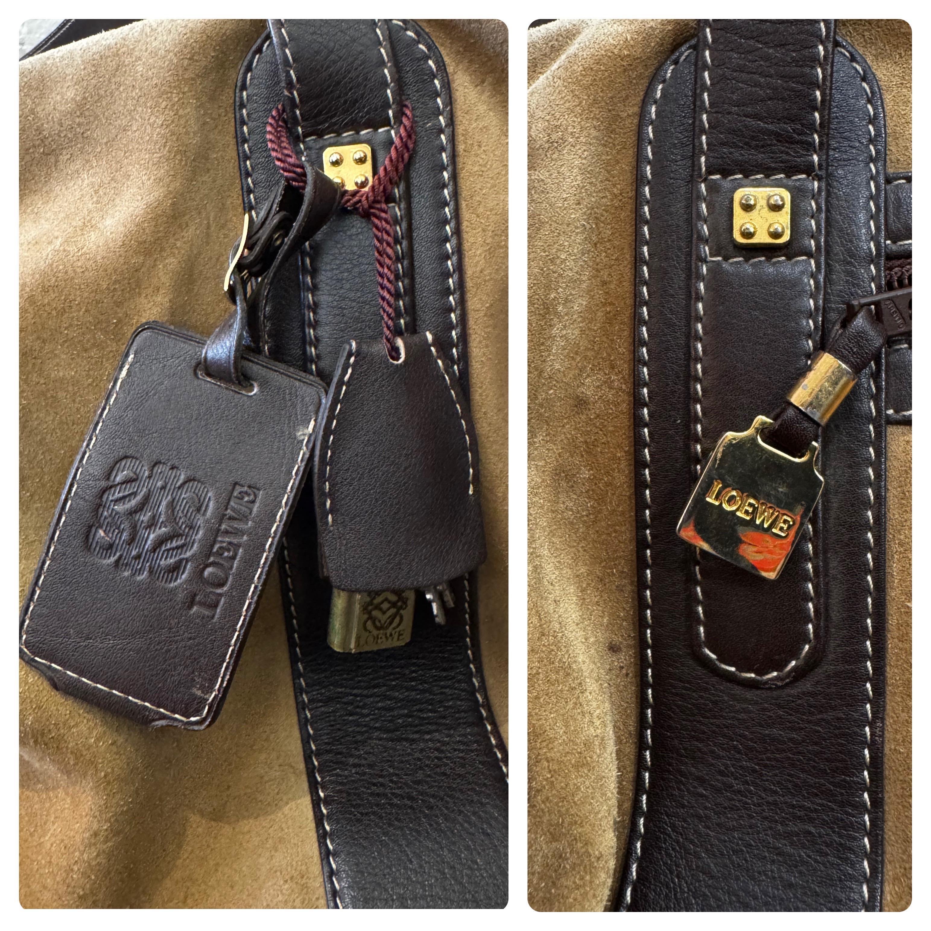 Vintage LOEWE Wildleder Anagramm Boston Tasche 55 Brown XL 8