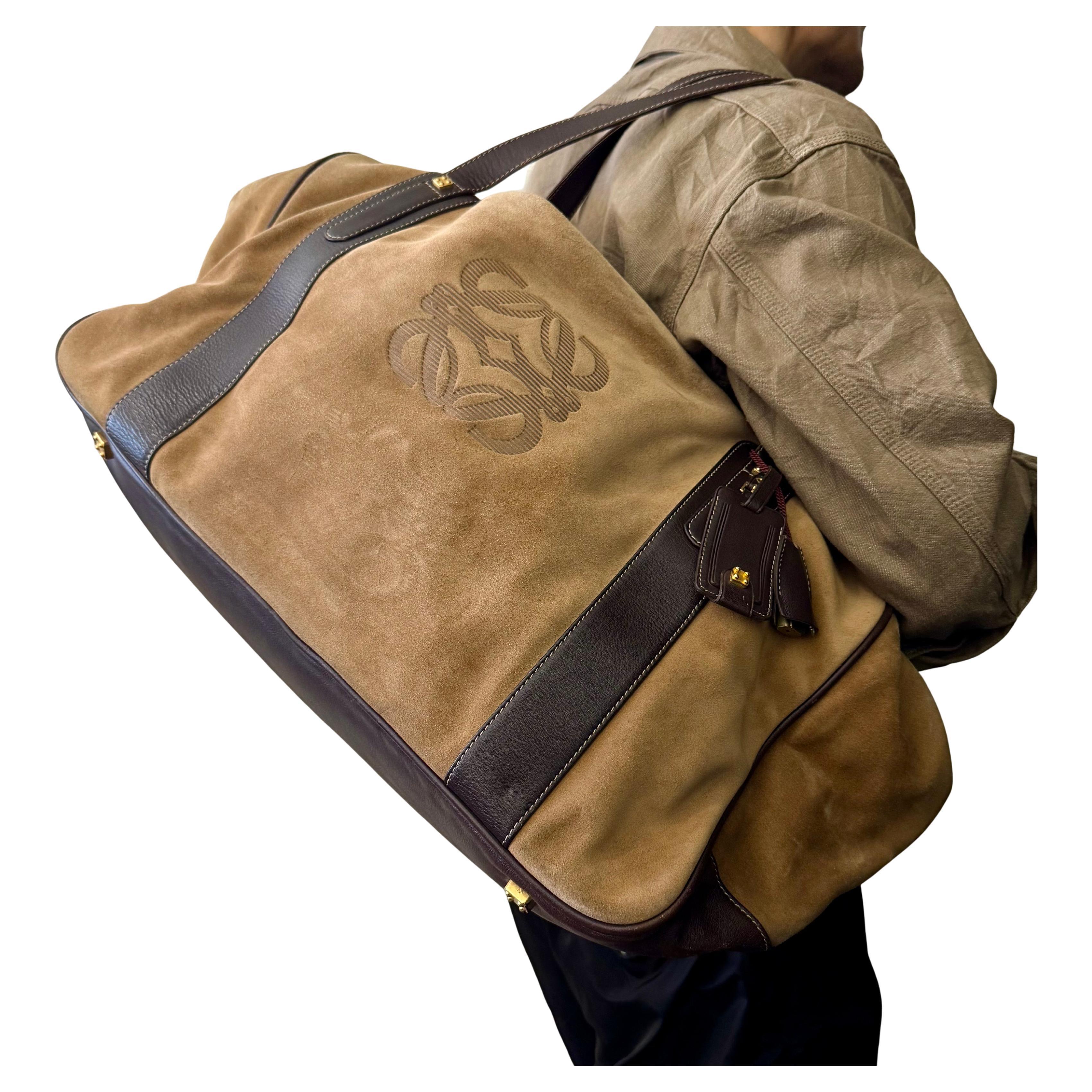 Vintage LOEWE Wildleder Anagramm Boston Tasche 55 Brown XL (Braun)