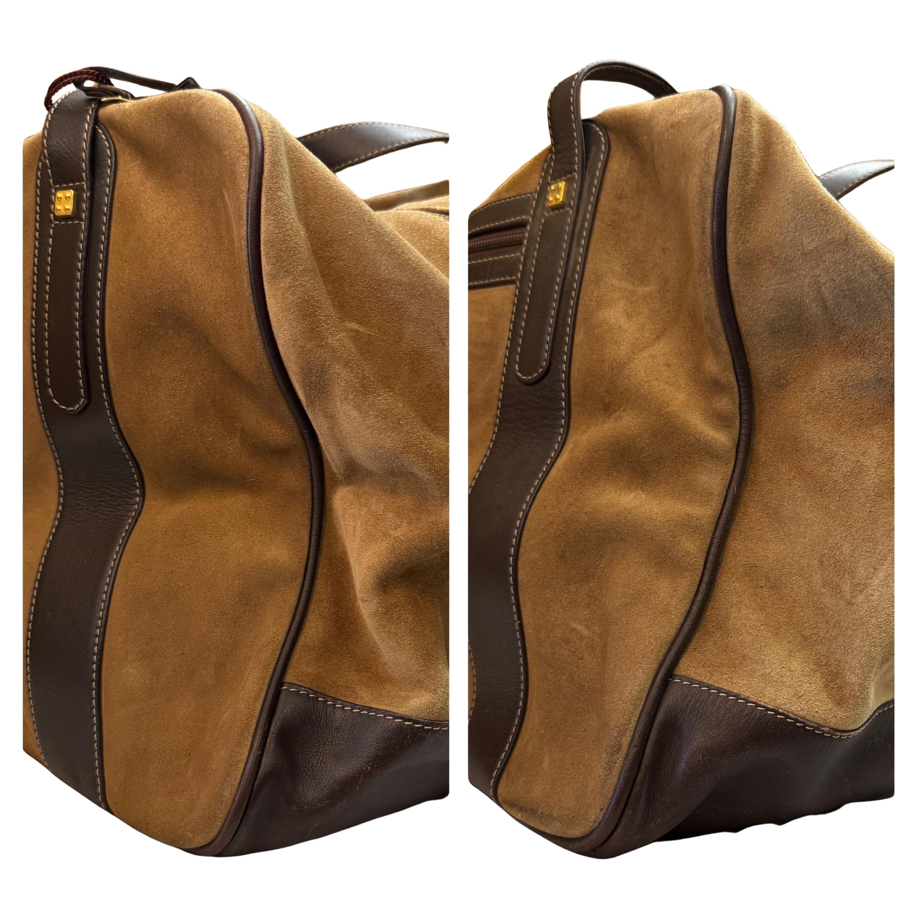Vintage LOEWE Wildleder Anagramm Boston Tasche 55 Brown XL für Damen oder Herren