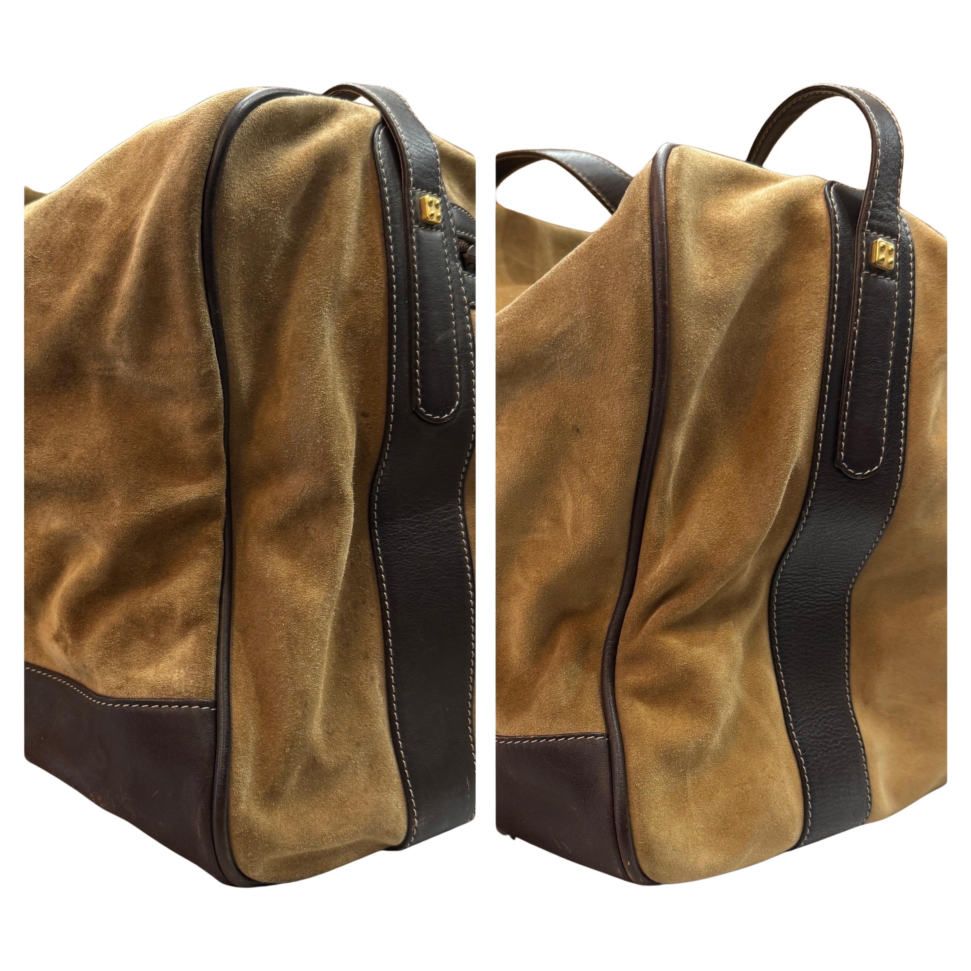 Vintage LOEWE Wildleder Anagramm Boston Tasche 55 Brown XL 1