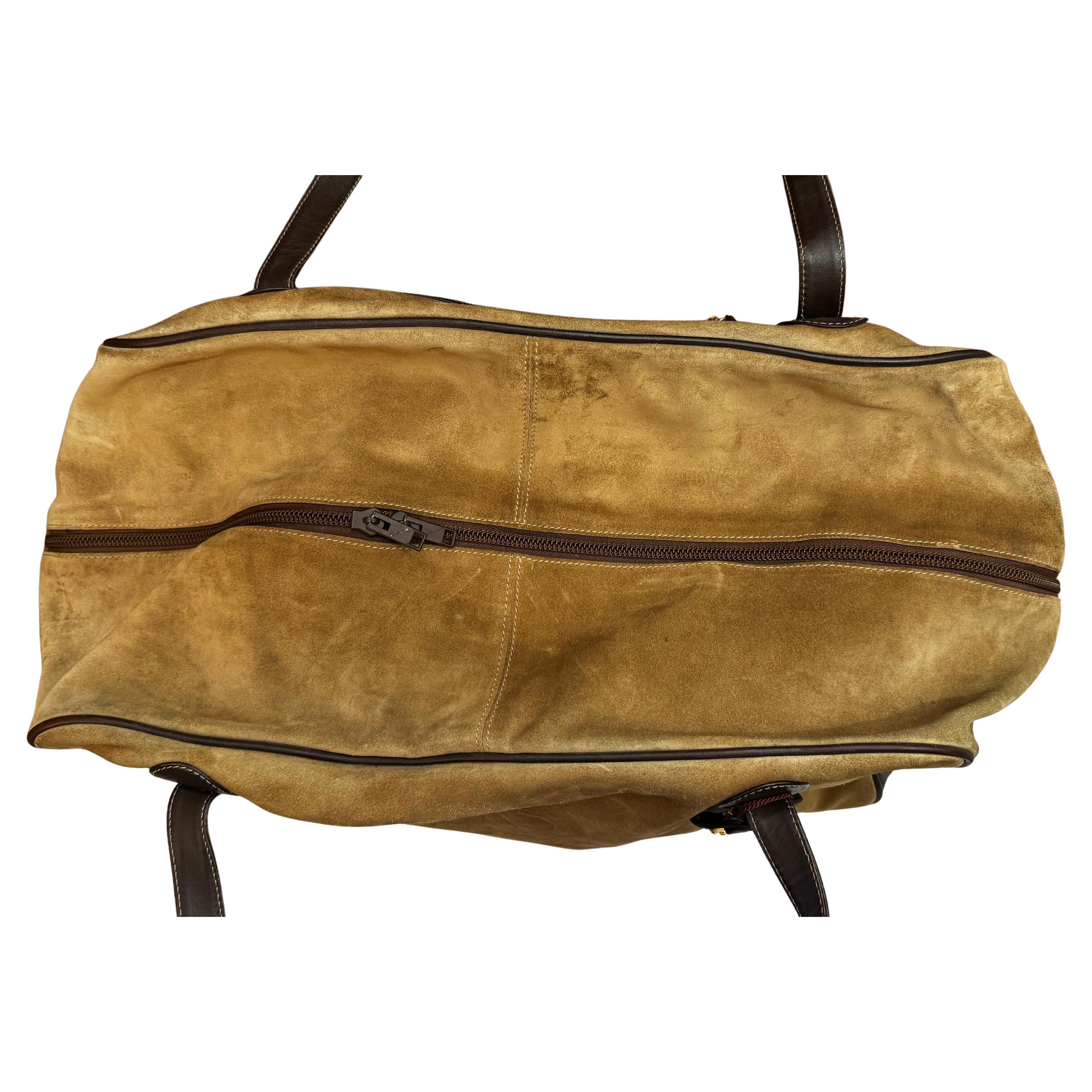 Vintage LOEWE Wildleder Anagramm Boston Tasche 55 Brown XL 3