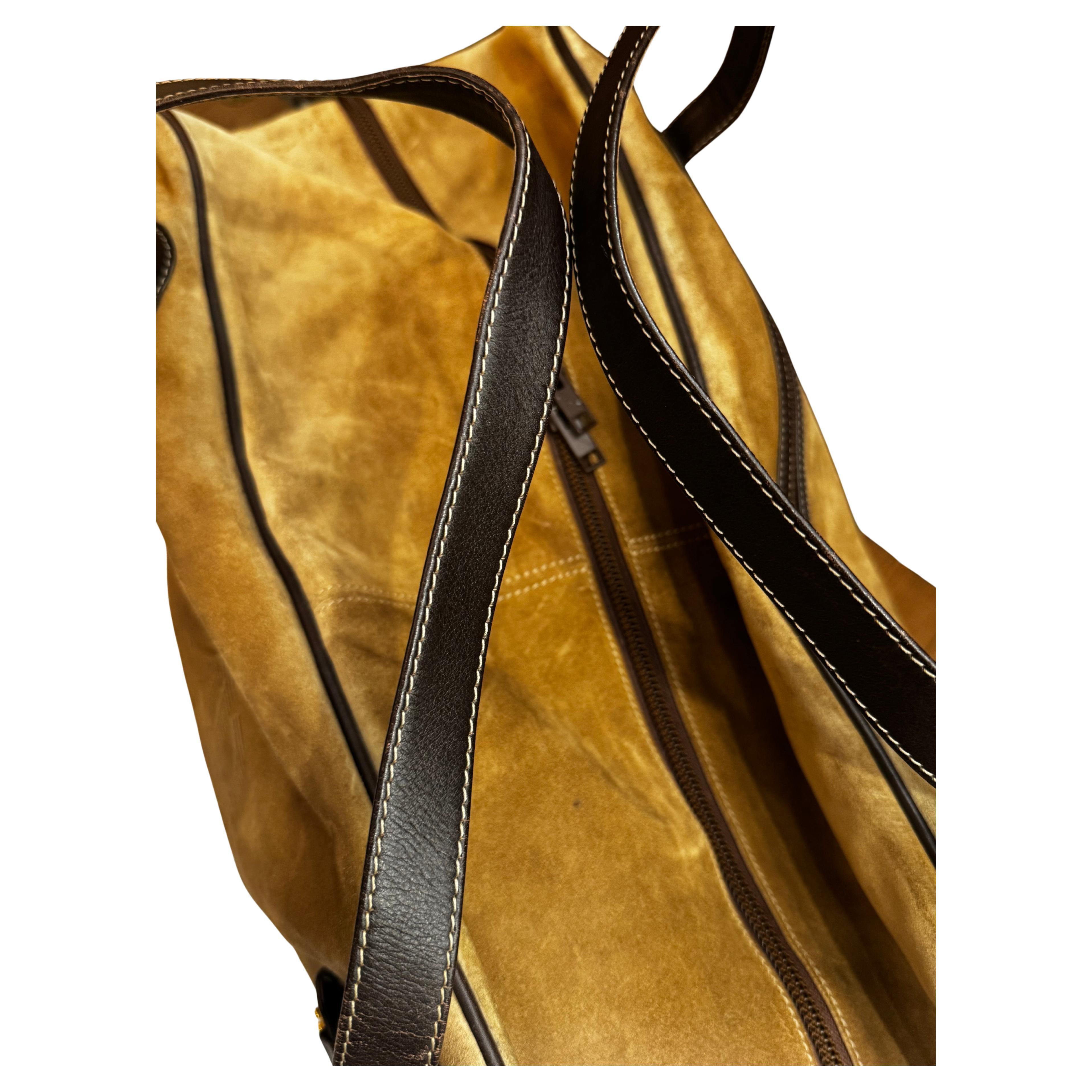 Vintage LOEWE Wildleder Anagramm Boston Tasche 55 Brown XL 4