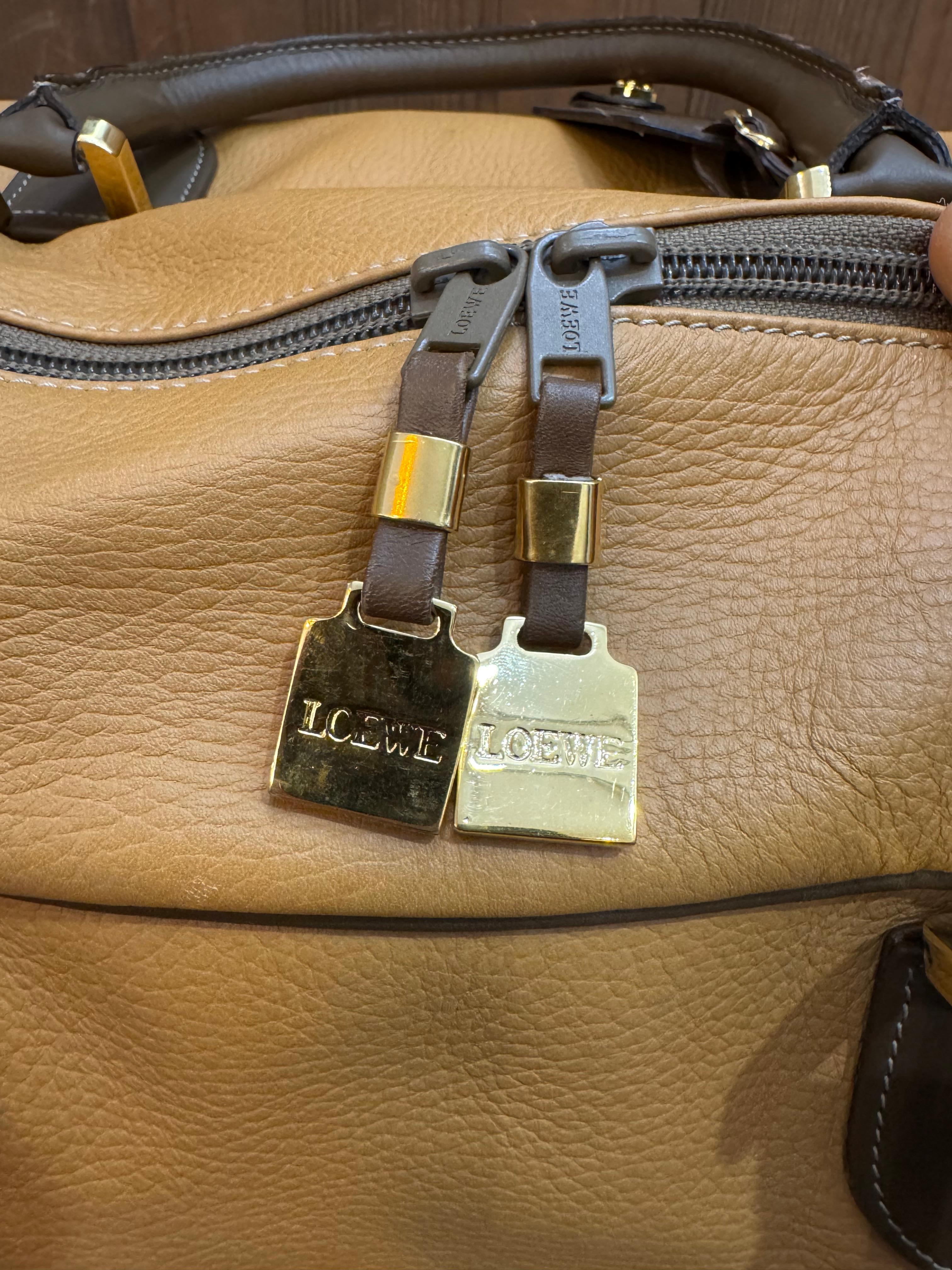 Vintage LOEWE Leather Anagram Boston Bag Mustard Unisex XL 9