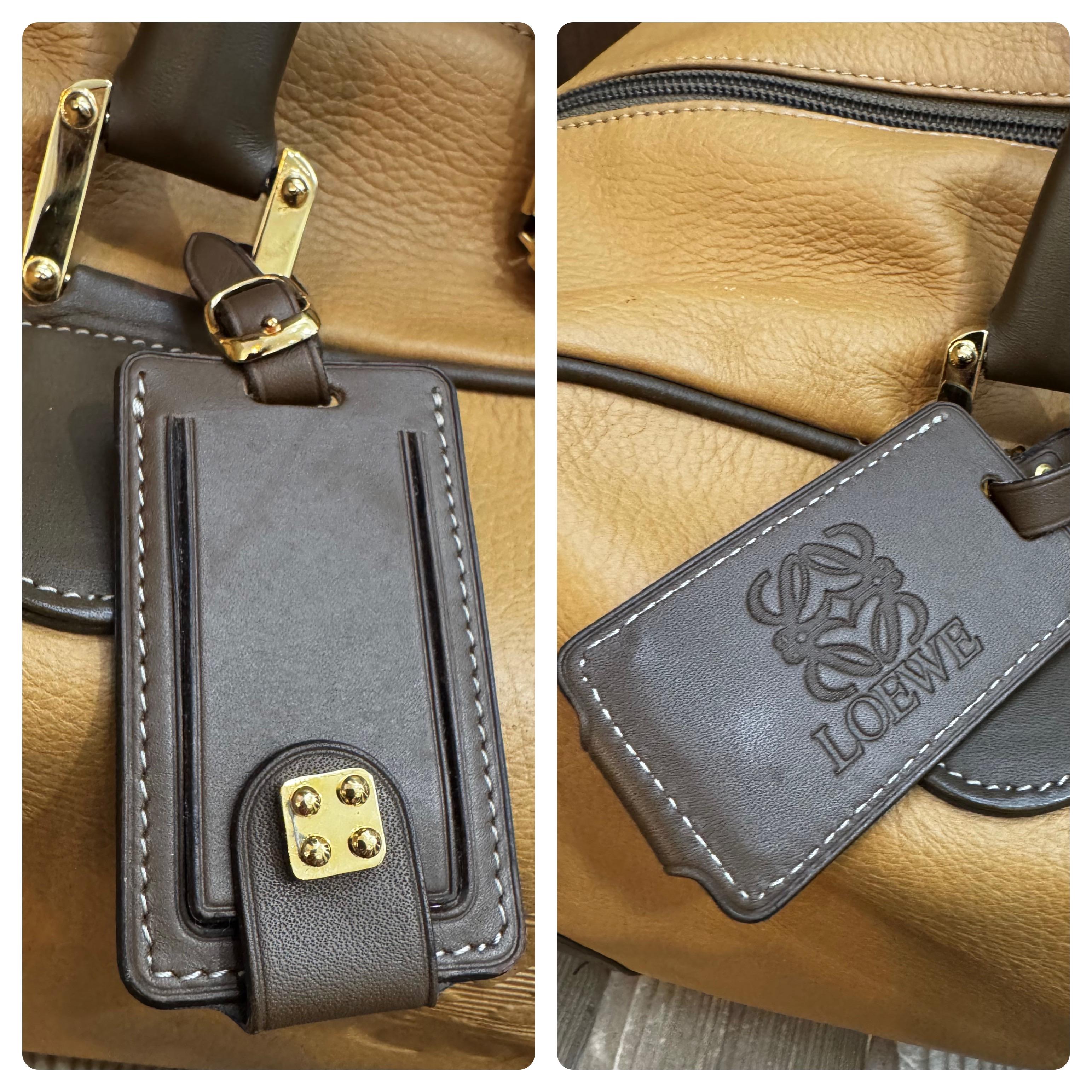 Vintage LOEWE Leather Anagram Boston Bag Mustard Unisex XL 1