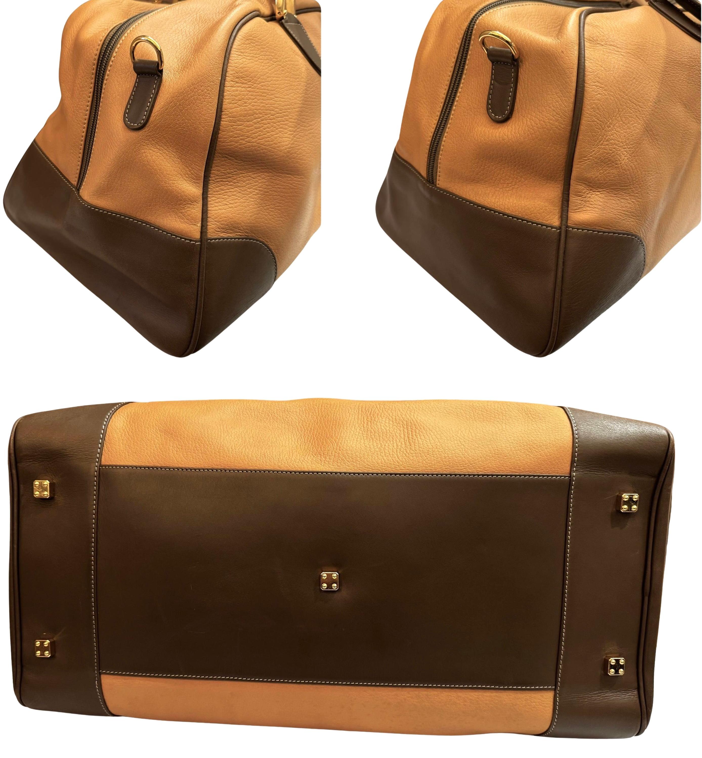 Vintage LOEWE Leather Anagram Boston Bag Mustard Unisex XL 2