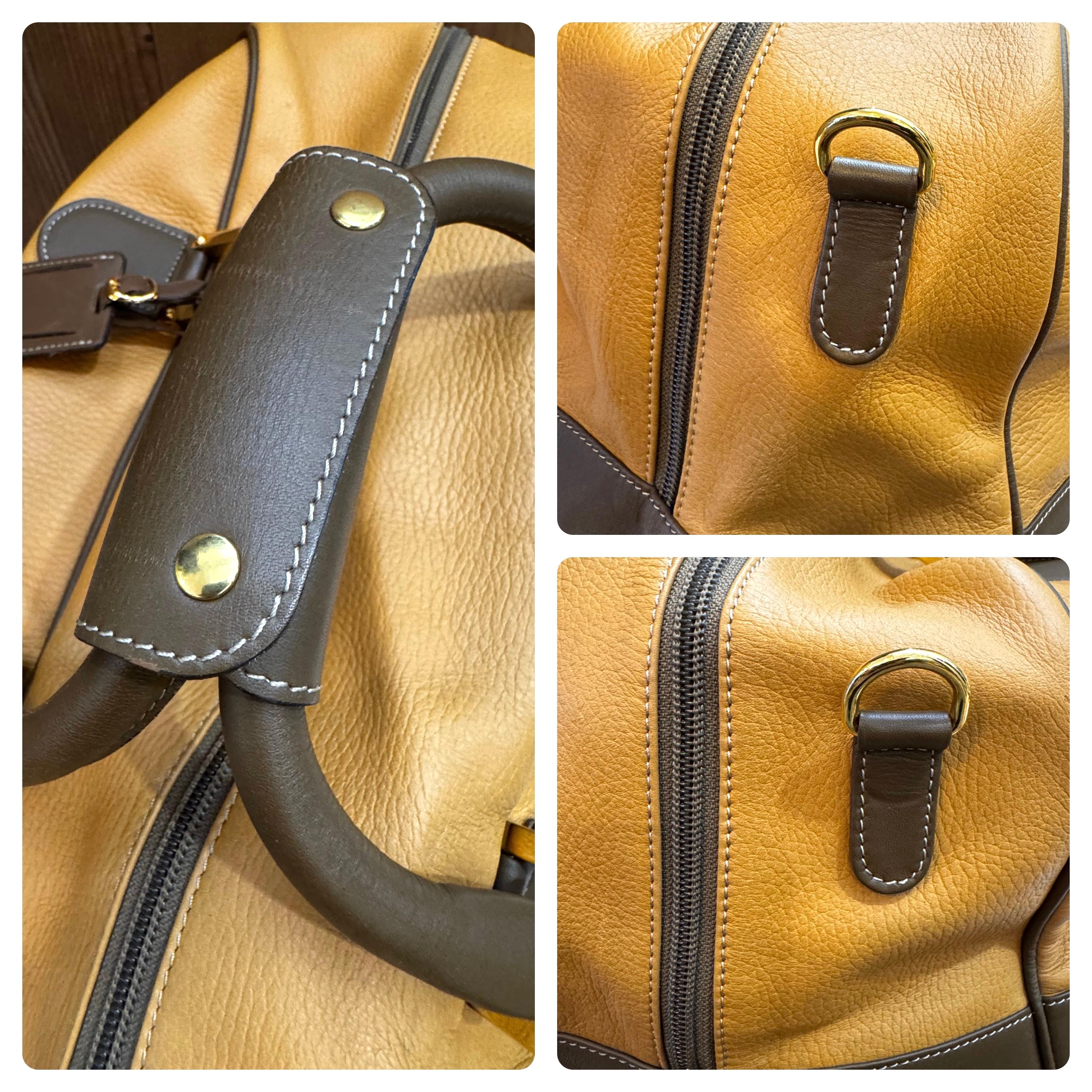 Vintage LOEWE Leather Anagram Boston Bag Mustard Unisex XL 4
