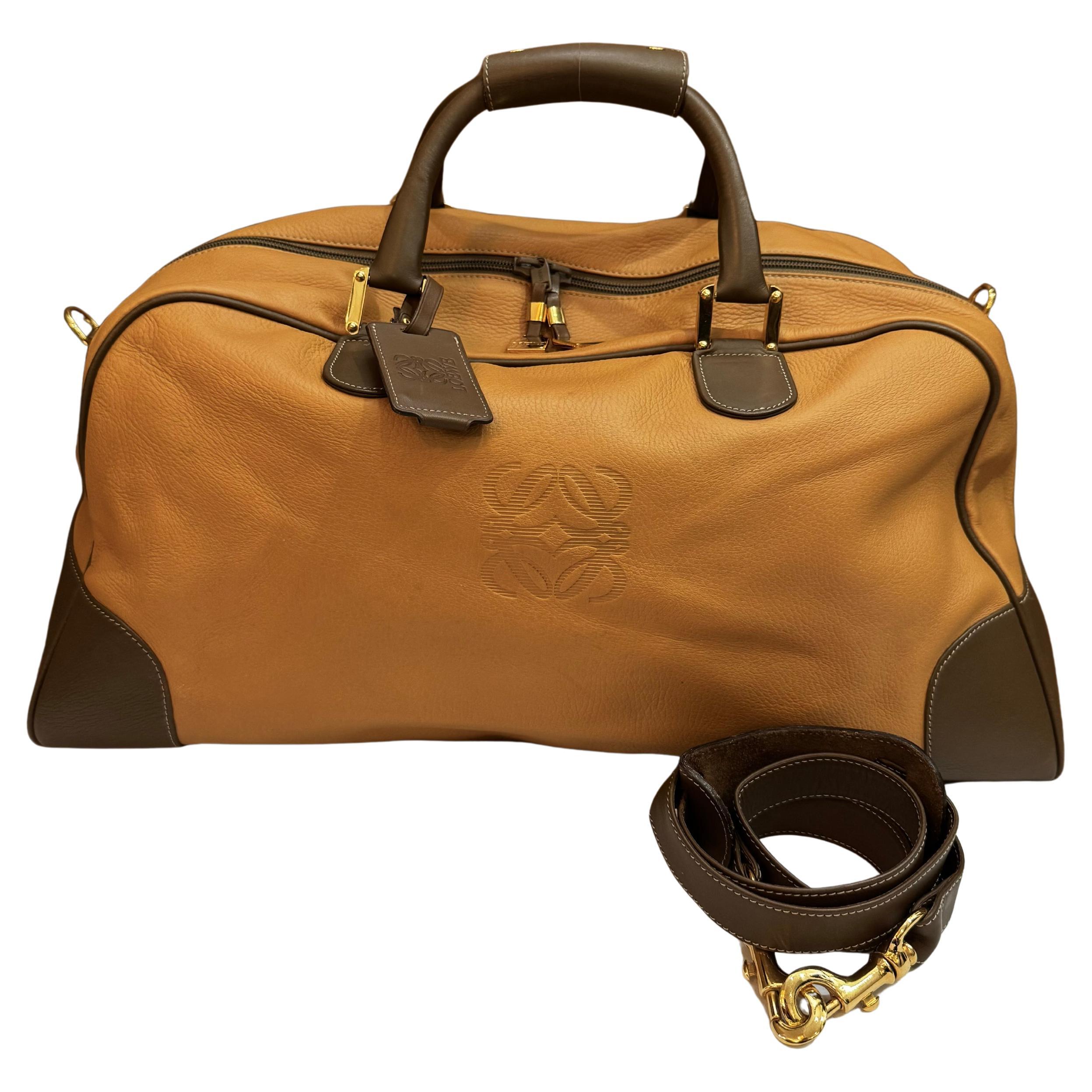 Vintage LOEWE Leder Anagram Boston Tasche Senf Unisex XL