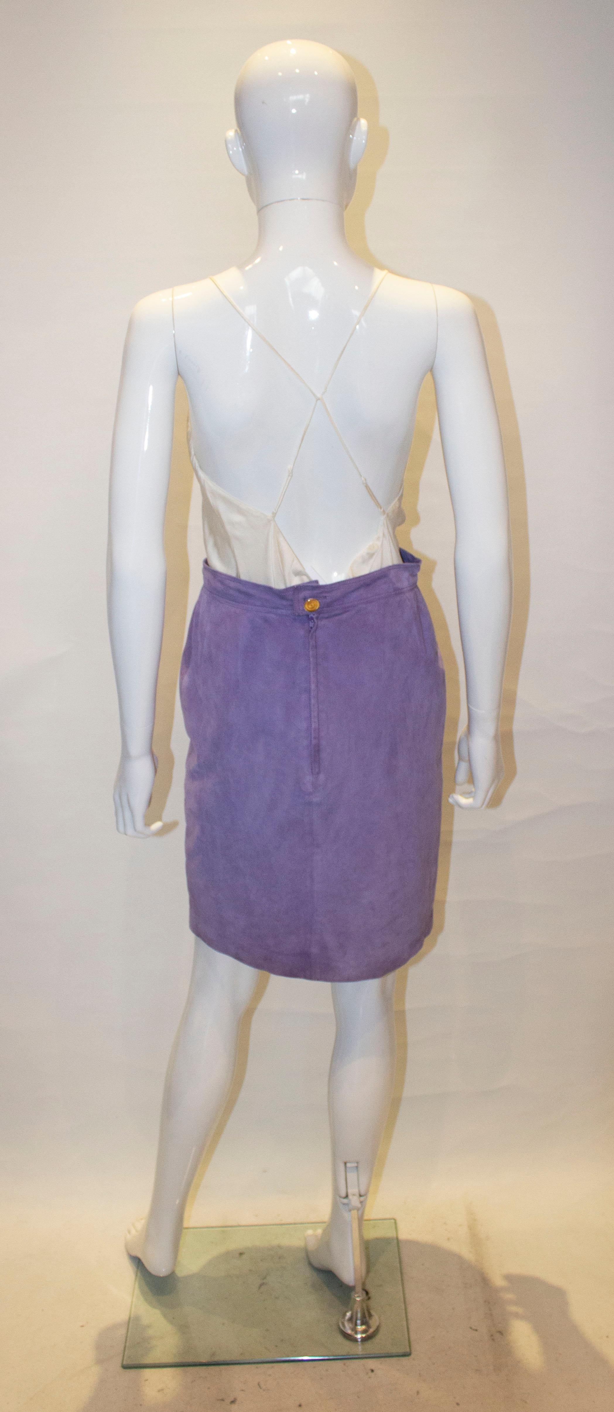 Vintage Loewe Lilac Suede Skirt For Sale 2