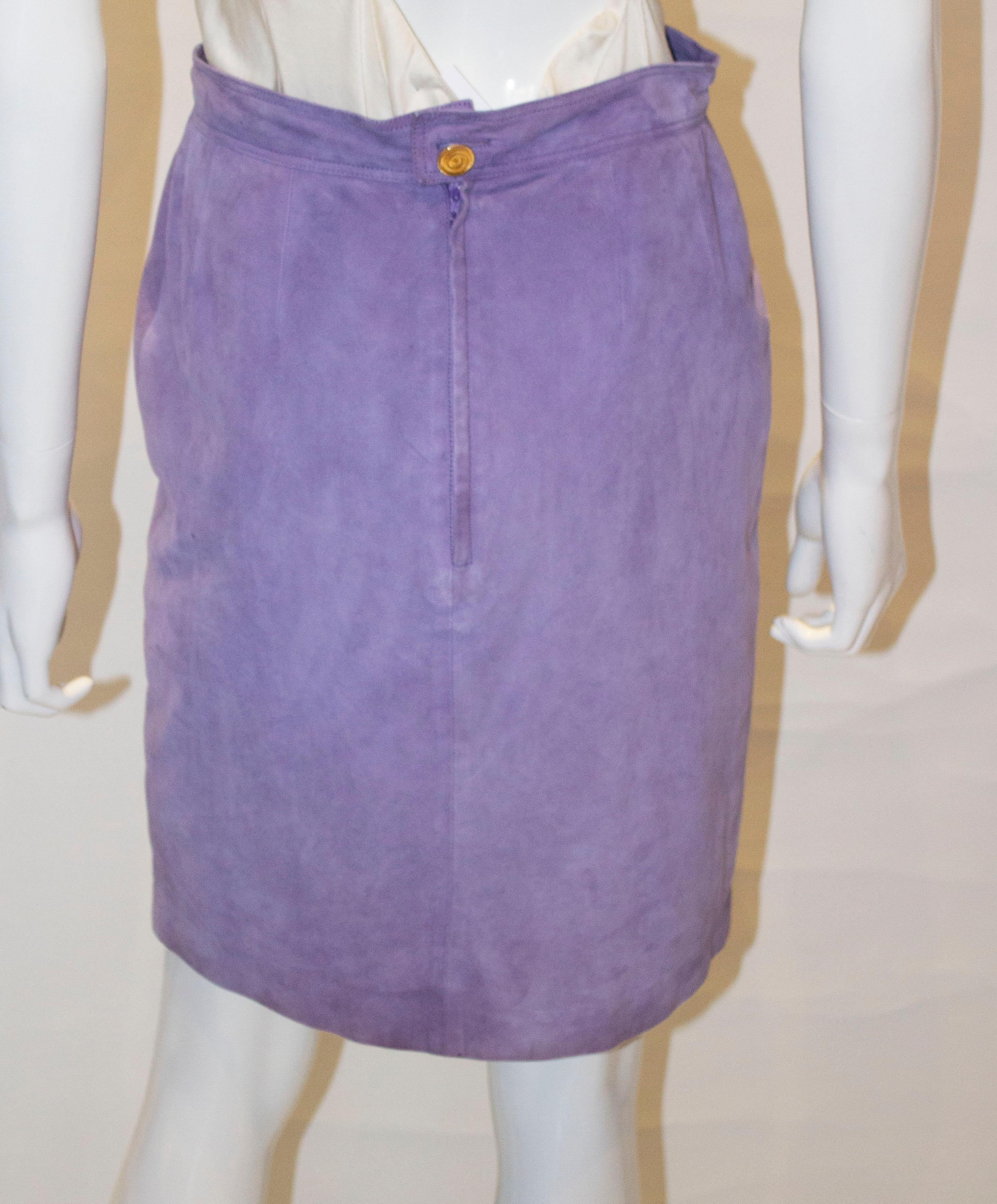 Vintage Loewe Lilac Suede Skirt For Sale 3