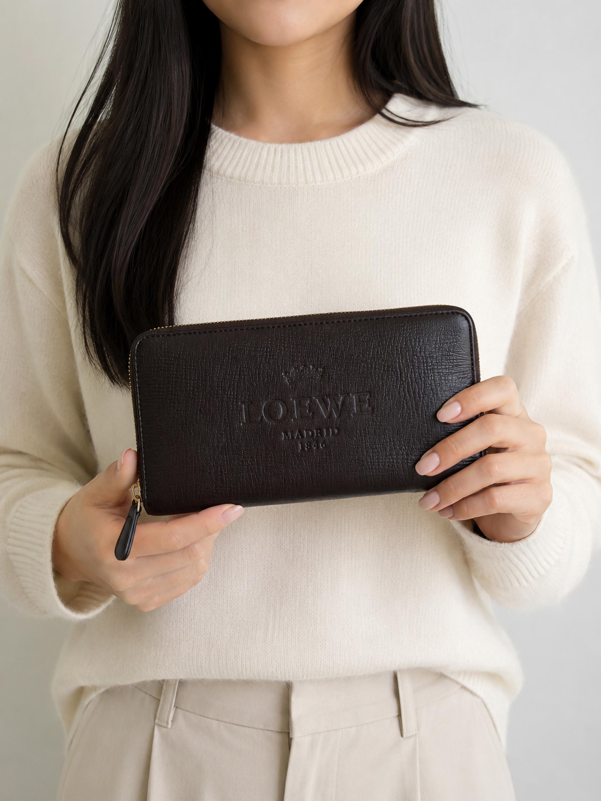 Vintage Loewe Madrid 1846 Brown Textured Leather Zip-Around Wallet