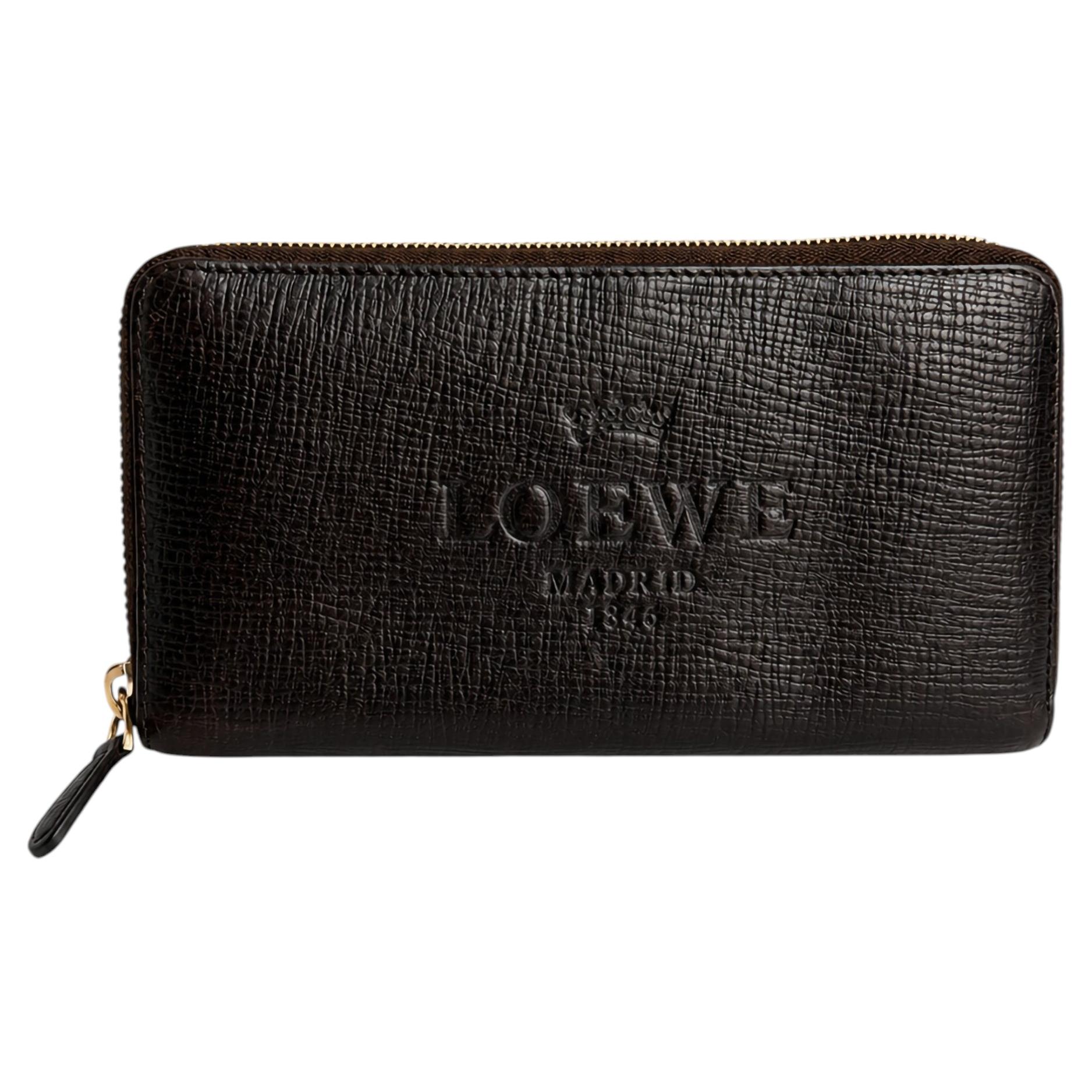Vintage Loewe Madrid 1846 Brown Textured Leather Zip-Around Wallet