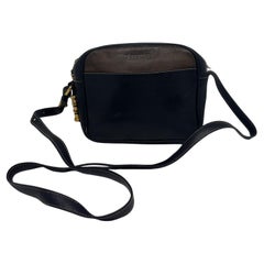 Vintage Loewe Navy Leather Small Camera Bag with Gold Hardware Details