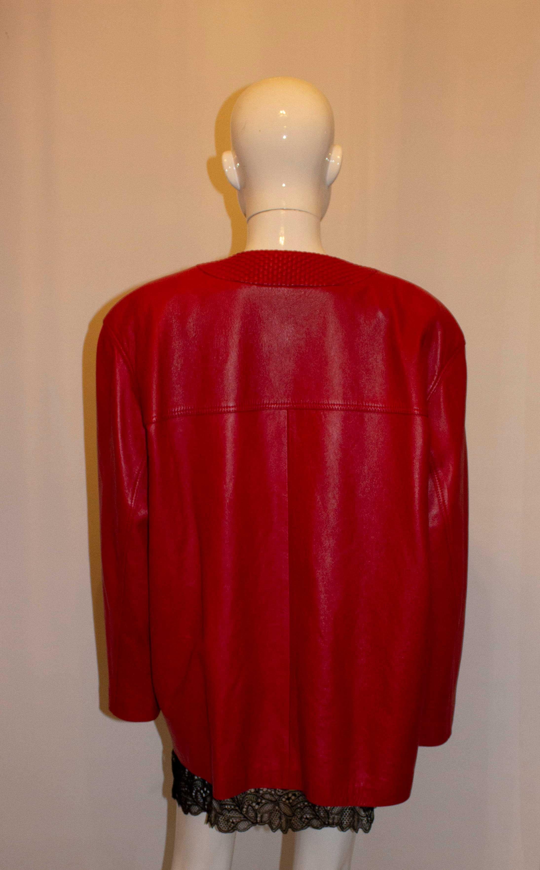 Vintage Loewe Red Leather jacket In Good Condition For Sale In London, GB