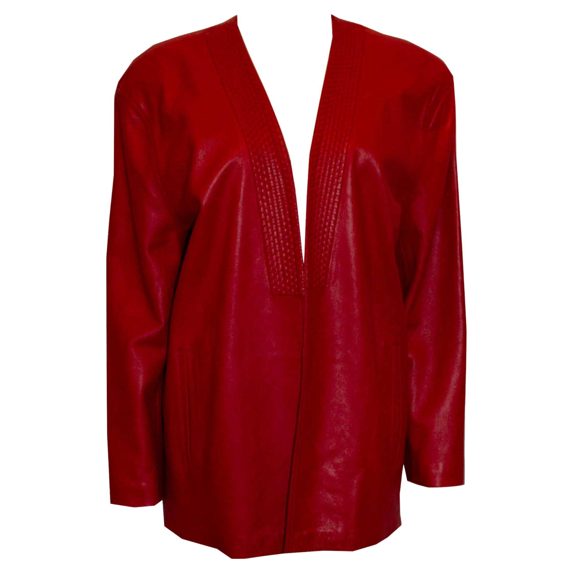 Vintage Loewe Red Leather jacket For Sale
