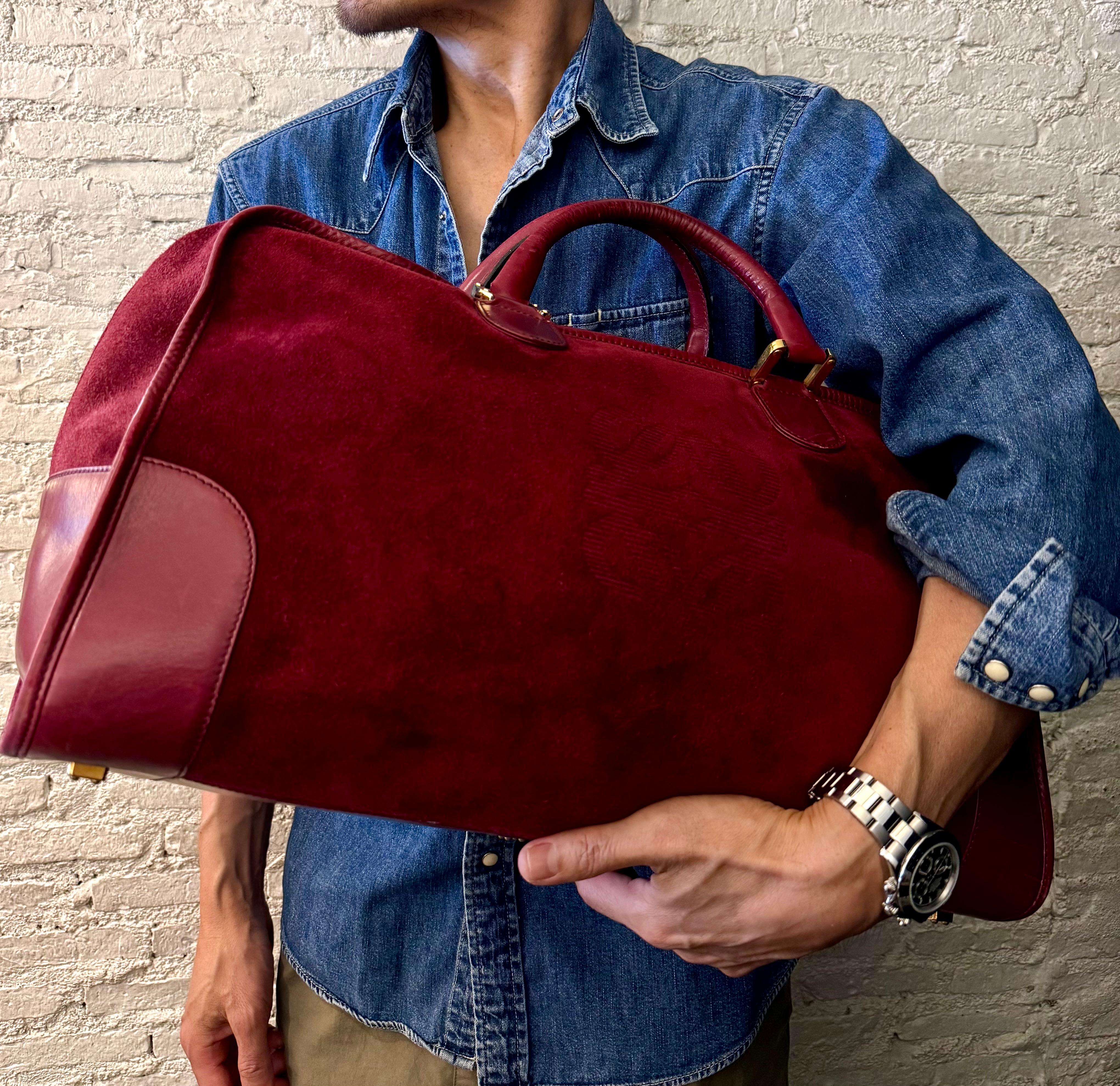 Vintage LOEWE Wildleder Anagramm Amazona 50 Boston Tasche Burgund Unisex im Angebot 9
