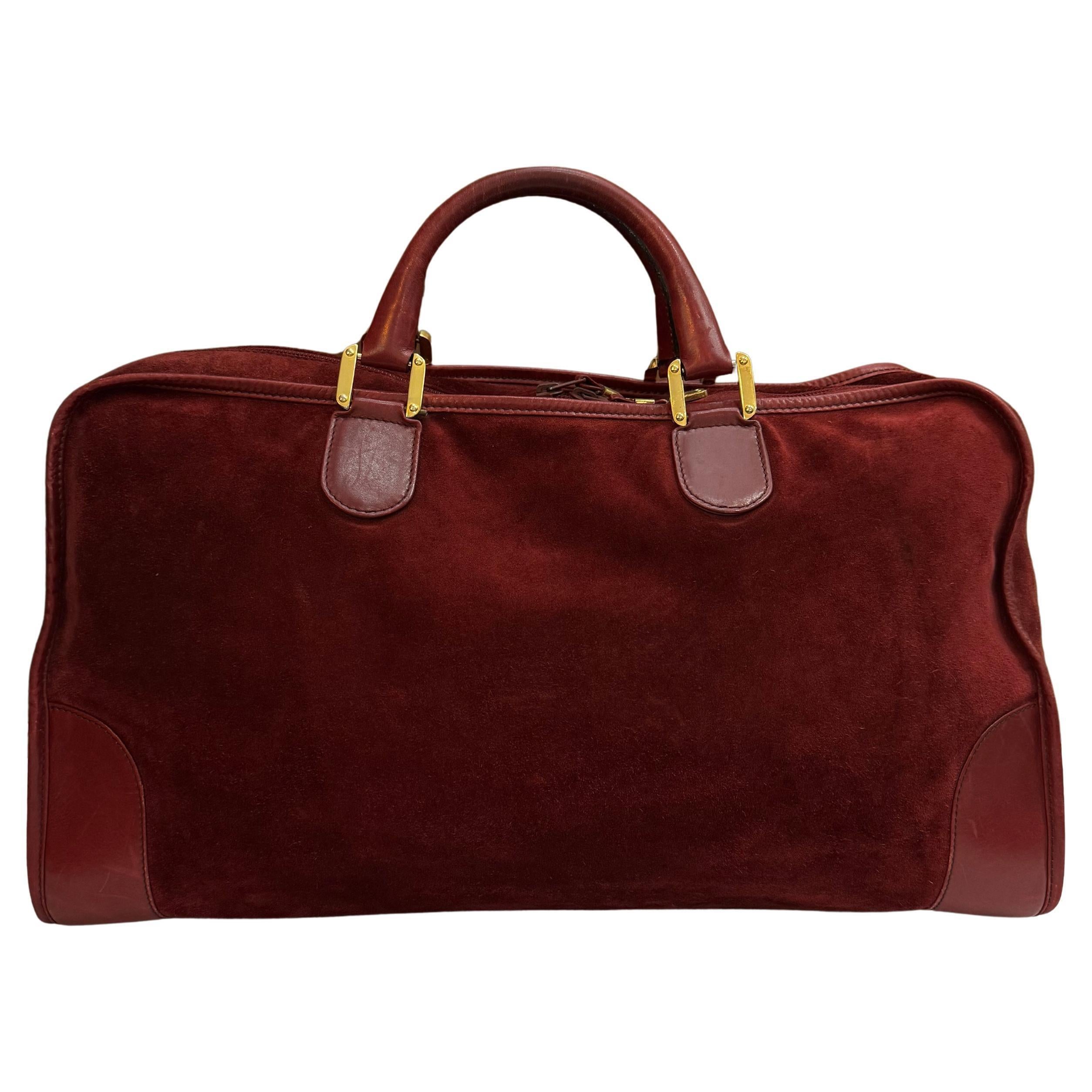 Vintage LOEWE Wildleder Anagramm Amazona 50 Boston Tasche Burgund Unisex (Braun) im Angebot