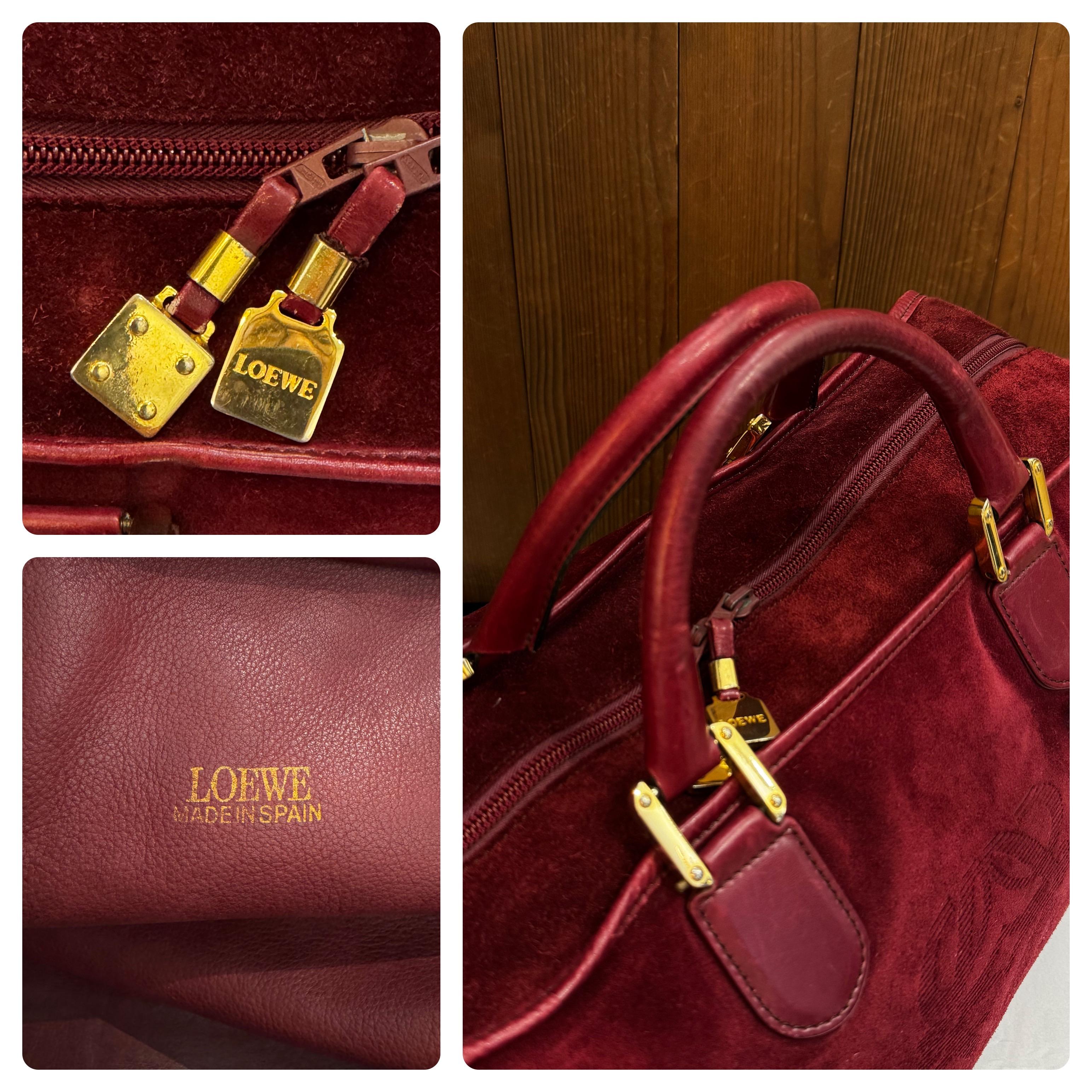 Vintage LOEWE Wildleder Anagramm Amazona 50 Boston Tasche Burgund Unisex im Angebot 1