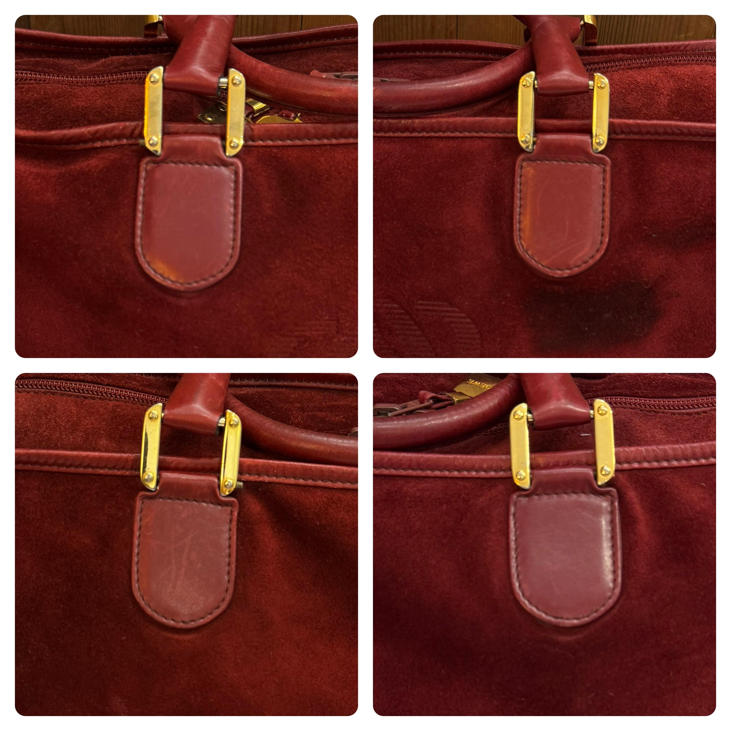 Vintage LOEWE Wildleder Anagramm Amazona 50 Boston Tasche Burgund Unisex im Angebot 2