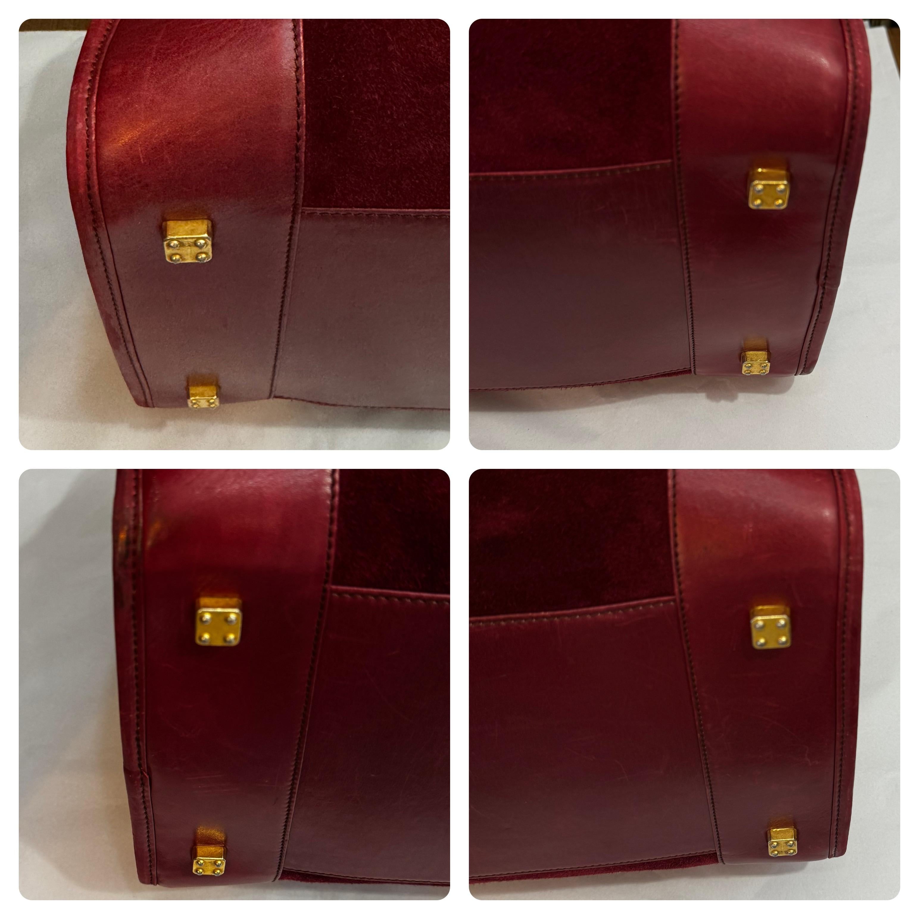Vintage LOEWE Wildleder Anagramm Amazona 50 Boston Tasche Burgund Unisex im Angebot 4