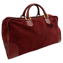 Vintage LOEWE Suede Anagram Amazona 50 Boston Bag Burgundy Unisex