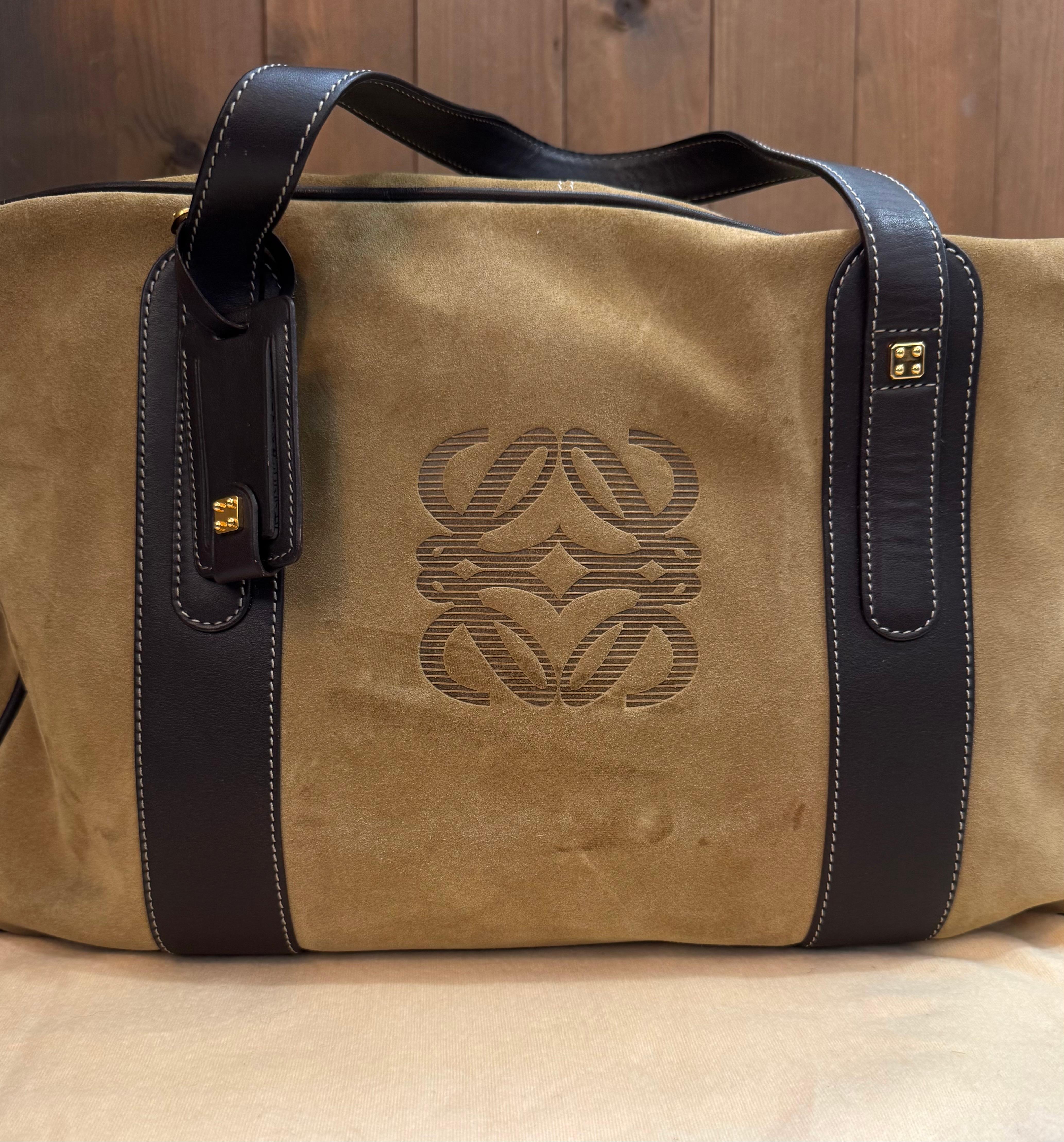 Vintage LOEWE Suede Anagram Boston Bag Calfskin Unisex 45 6
