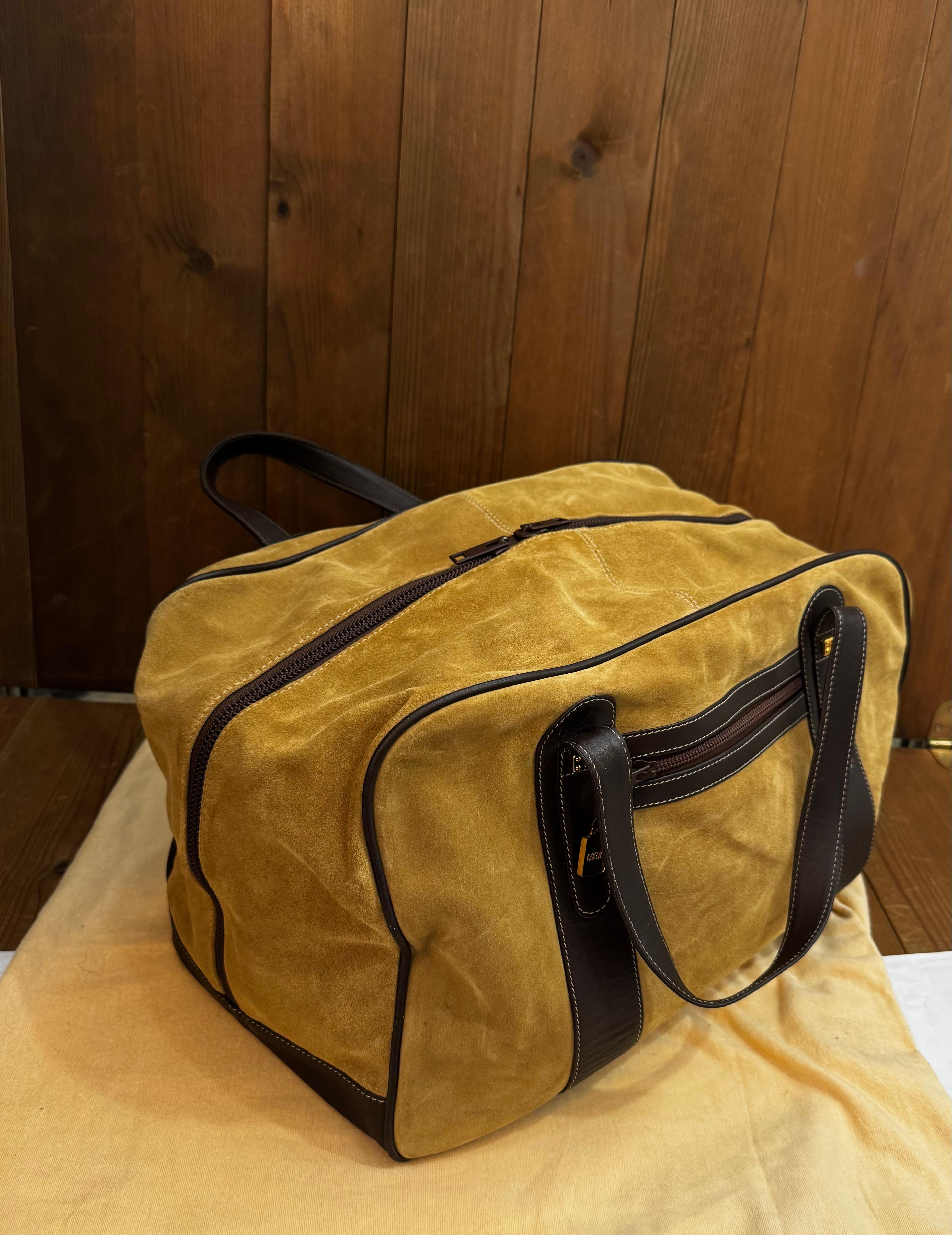 Vintage LOEWE Suede Anagram Boston Bag Calfskin Unisex 45 7