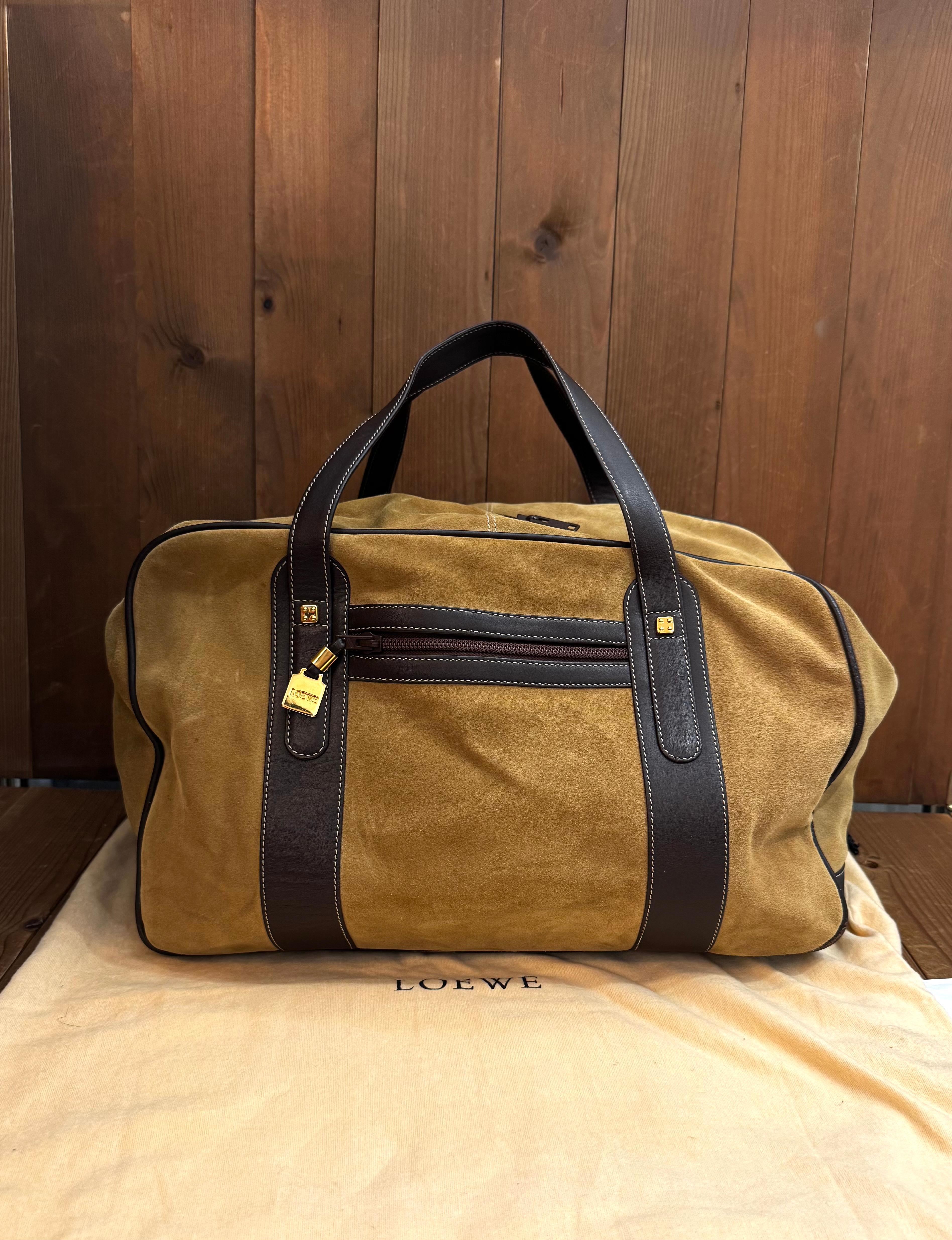 Brown Vintage LOEWE Suede Anagram Boston Bag Calfskin Unisex 45