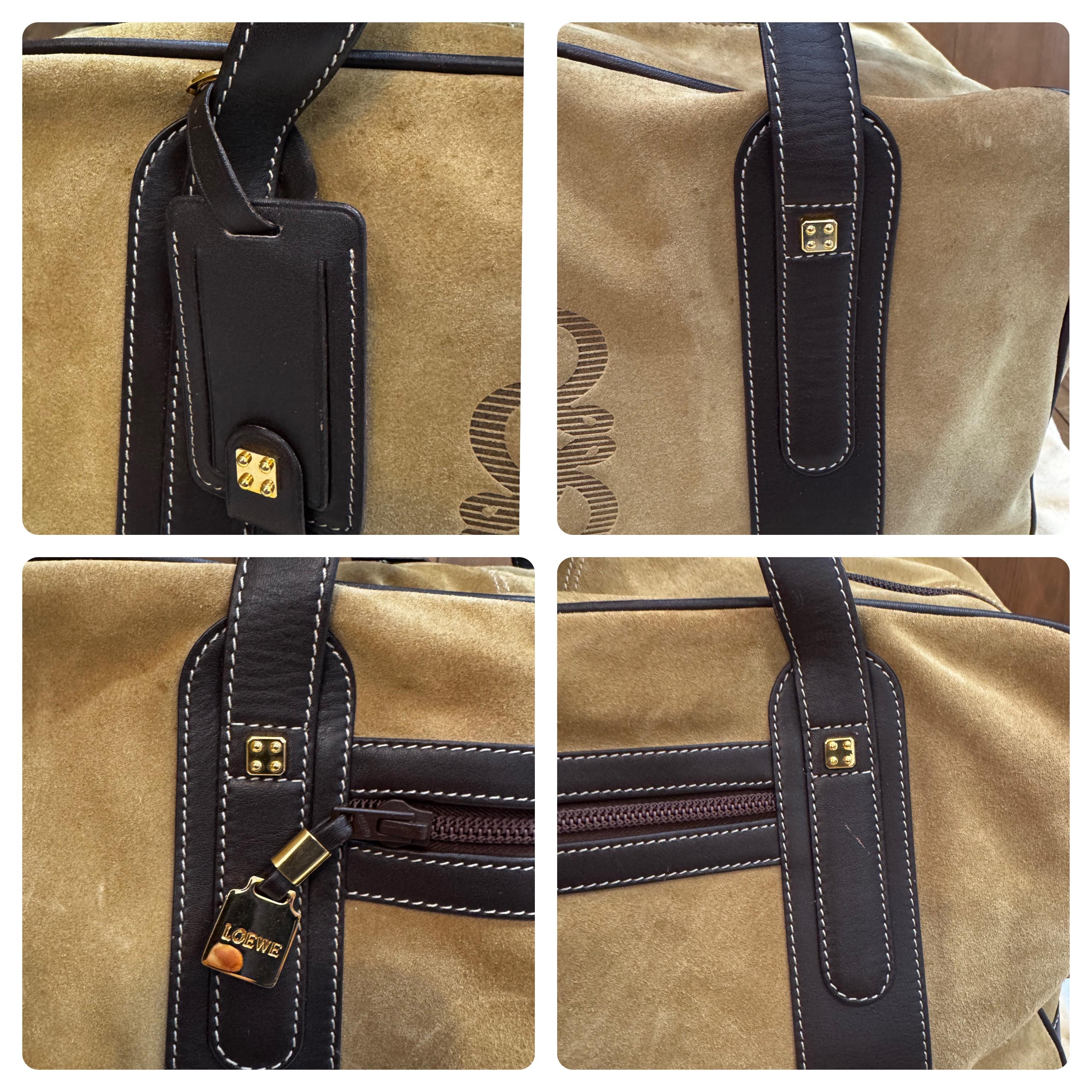 Vintage LOEWE Suede Anagram Boston Bag Calfskin Unisex 45 3