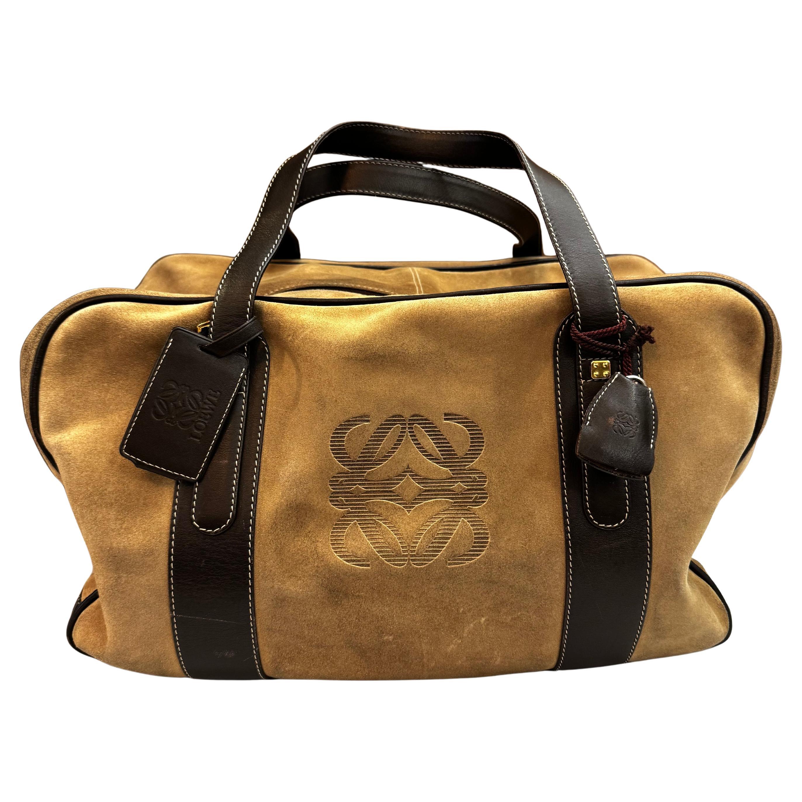 Vintage LOEWE Suede Anagram Boston Bag Calfskin Unisex 45 For Sale