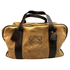 Vintage LOEWE Suede Anagram Boston Bag Calfskin Unisex 45