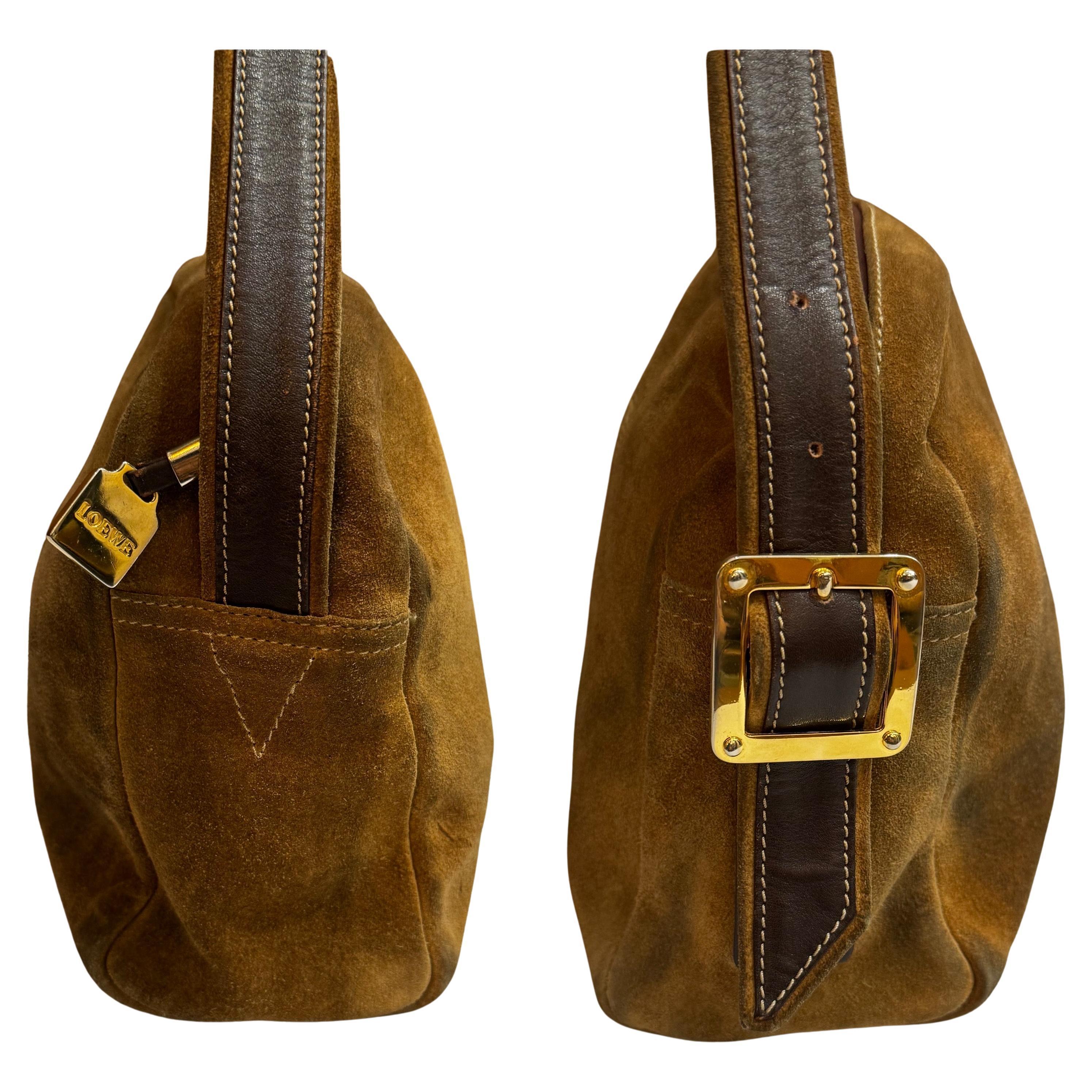 Marron Vintage LOEWE Suede Anagram Camera Bag Brown Unisex en vente