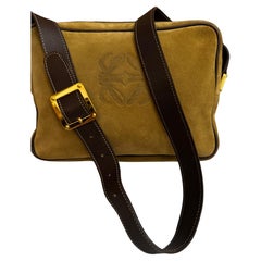 Vintage LOEWE Suede Anagram Camera Bag Brown Unisex Mens